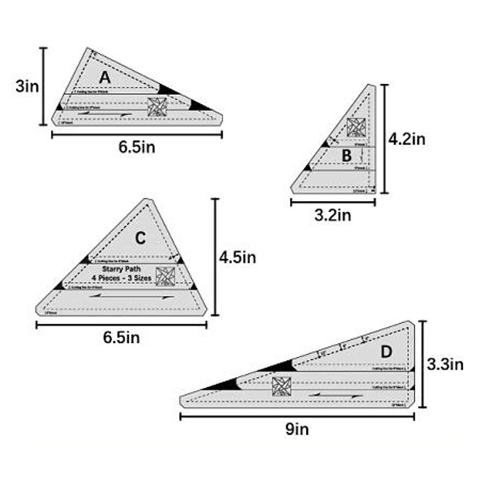 4x Triangle Quilting Ruler Sewing Stencil Transparent Handmade for Tailor