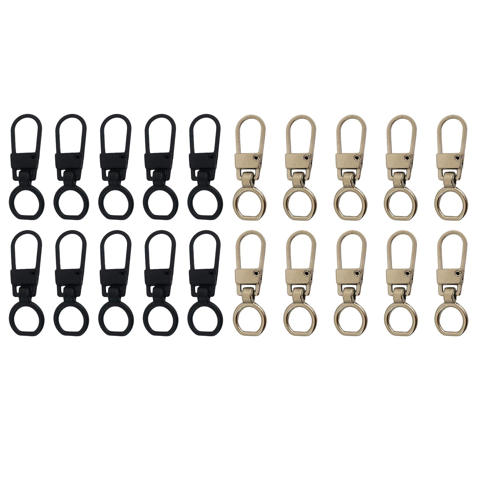 10 Pcs Zipper Pull Replacement Repair Kit Craft For Luggage Jacket Backpack Black