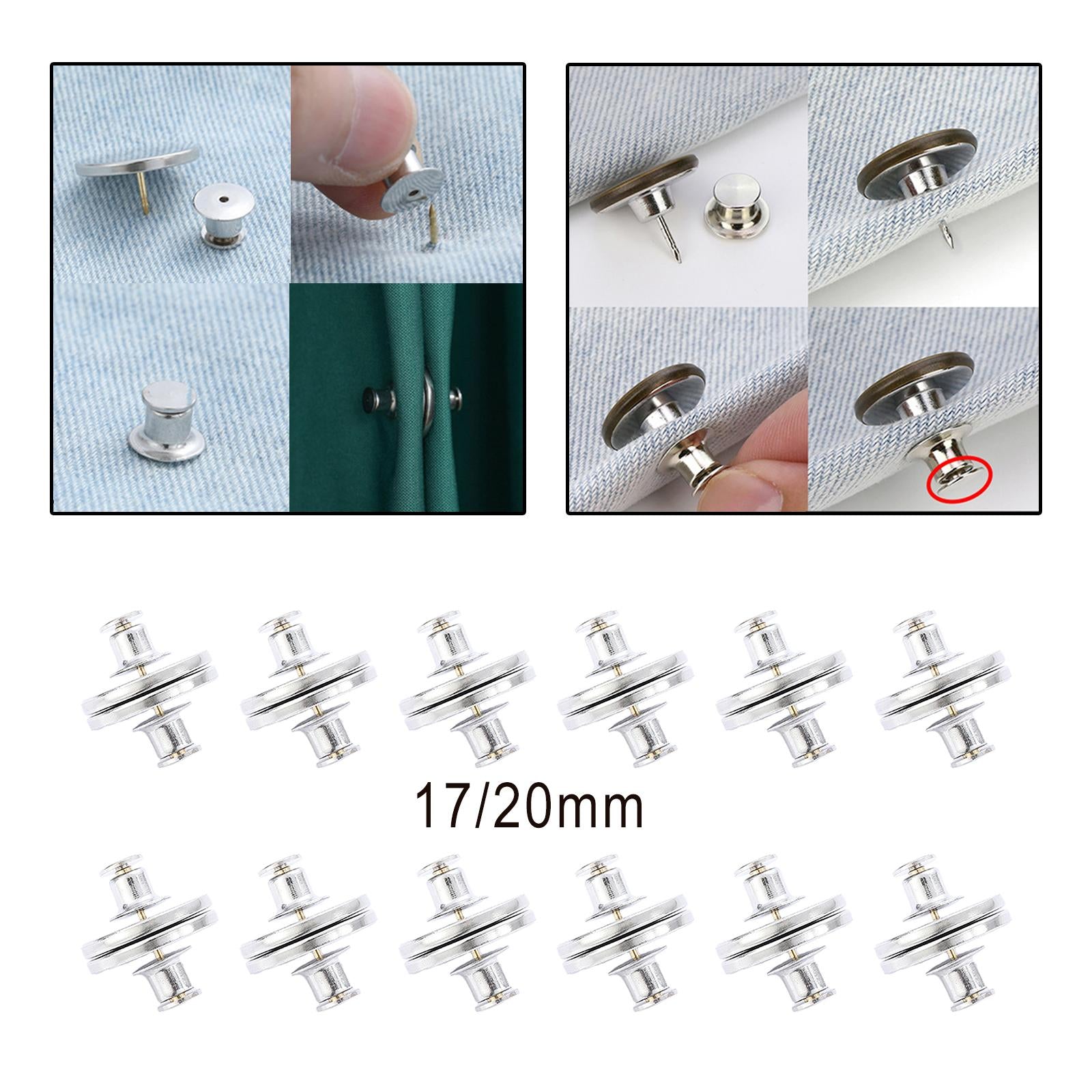6 Pair Jean Curtain Button Clasps Snaps Fastener No Sew for Jackets Clothing 17mm