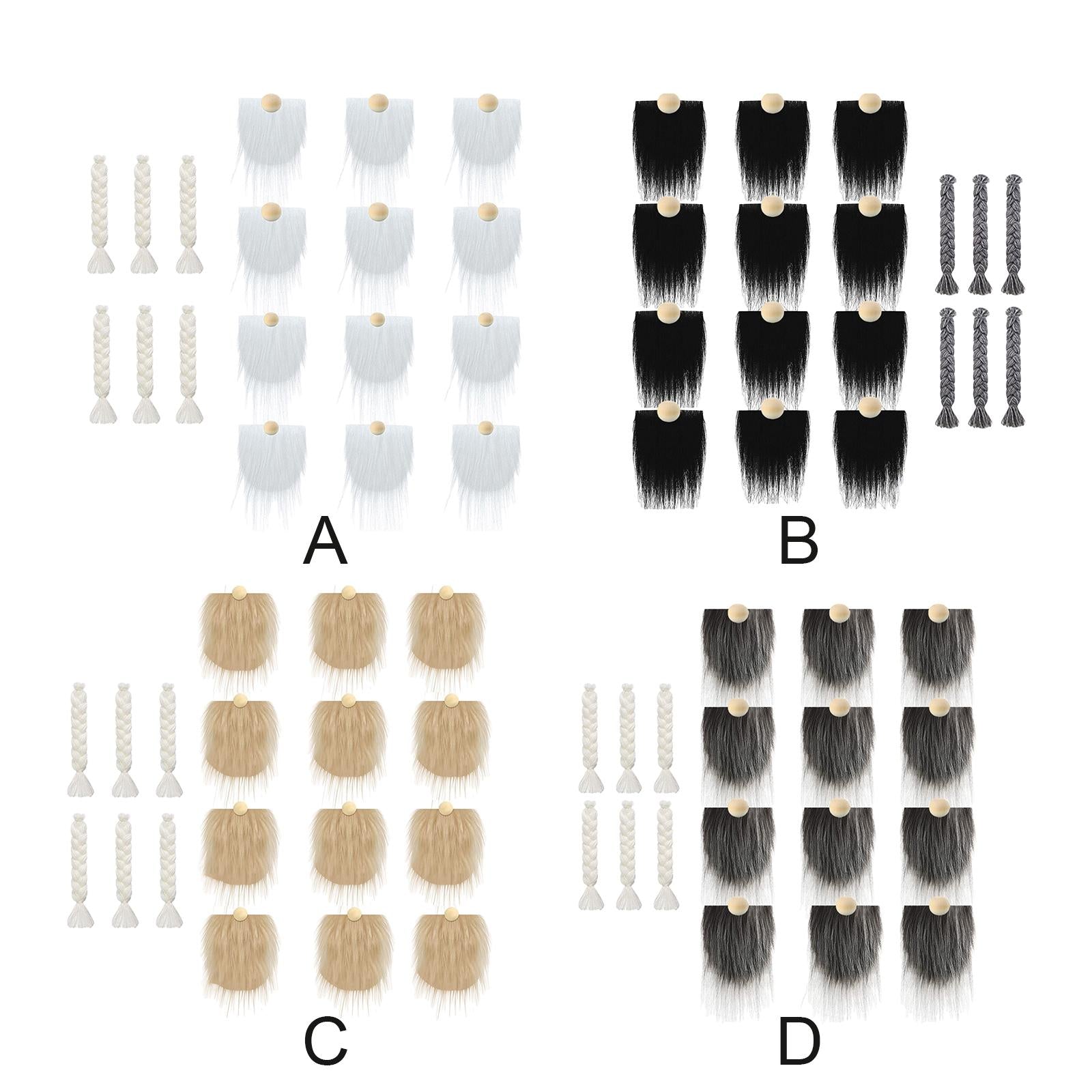 12x Pre-Cut Faux Fur Beard with Small Unfinished Wooden Balls for DIY Gnome White