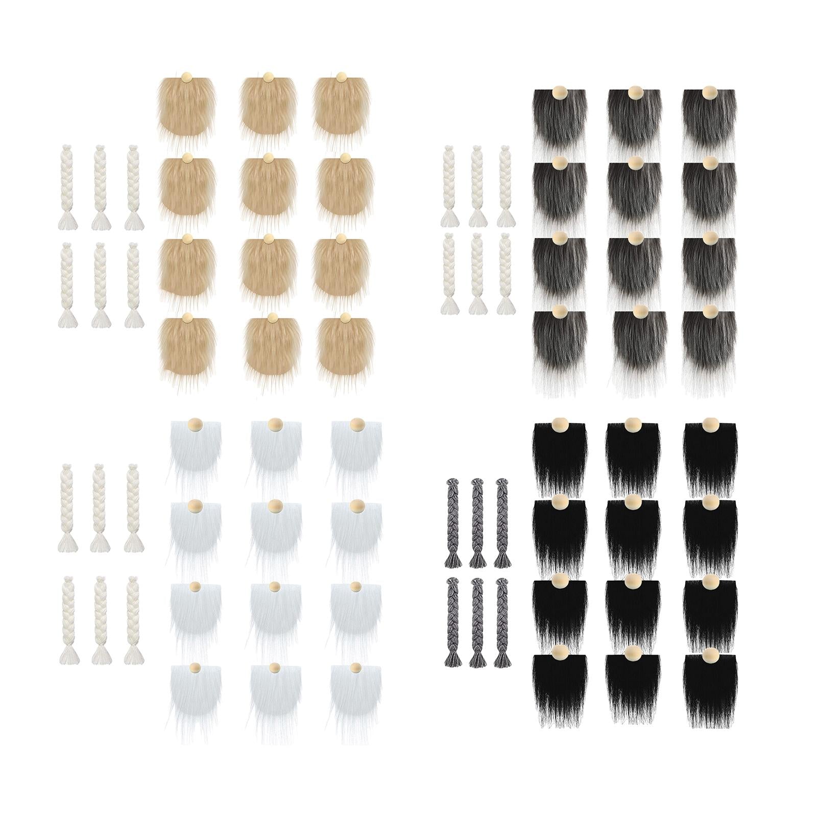 12x Pre-Cut Faux Fur Beard with Small Unfinished Wooden Balls for DIY Gnome White