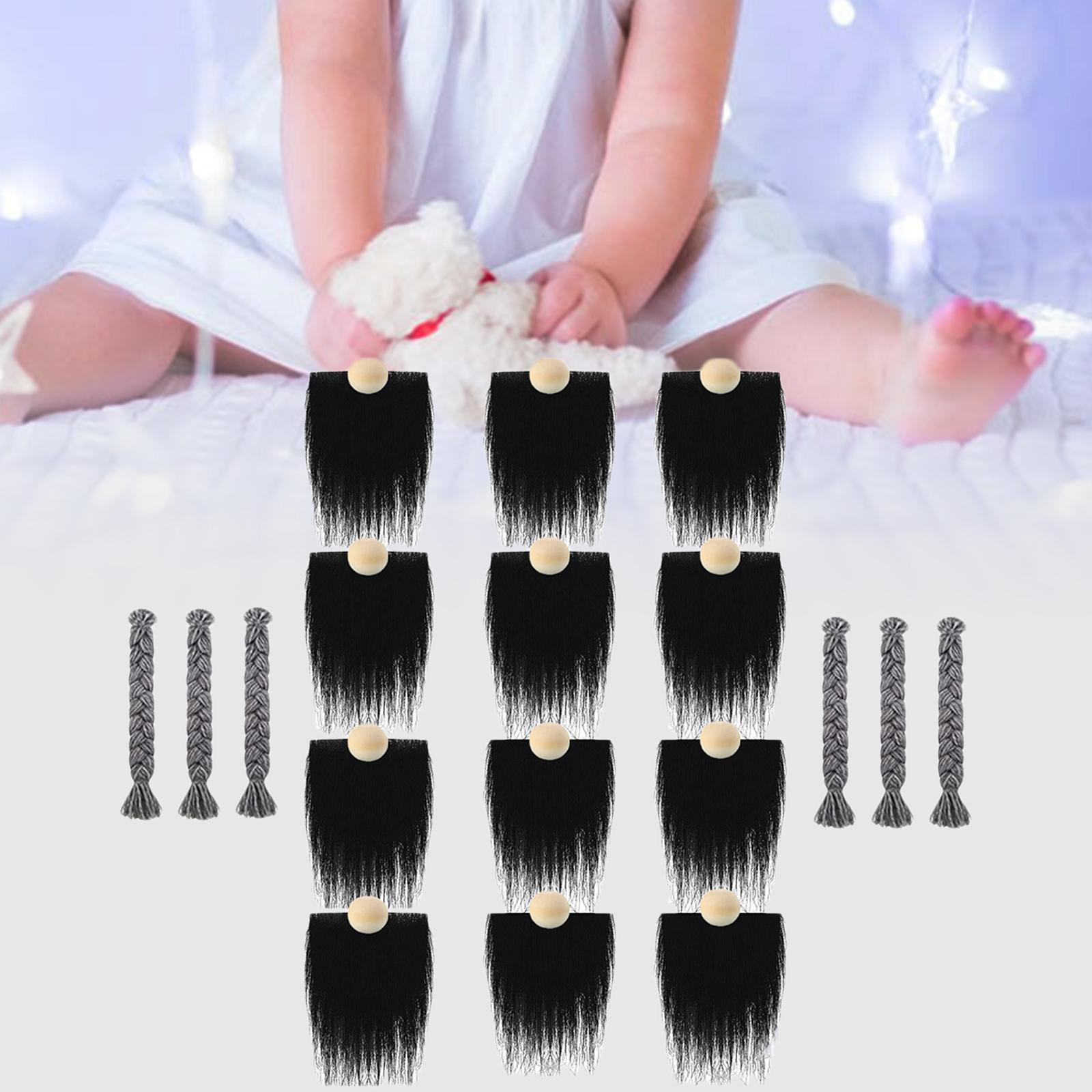 12x Pre-Cut Faux Fur Beard with Small Unfinished Wooden Balls for DIY Gnome Black