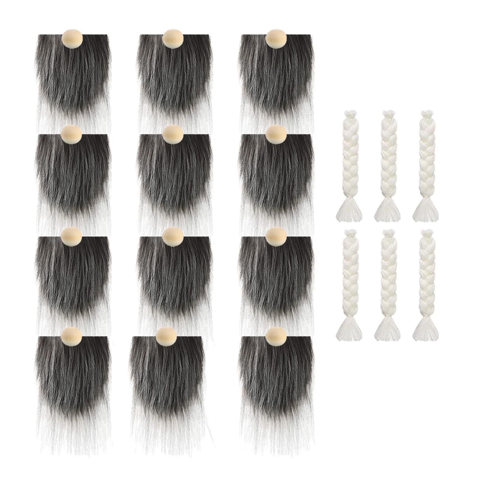12x Pre-Cut Faux Fur Beard with Small Unfinished Wooden Balls for DIY Gnome Dark Gray
