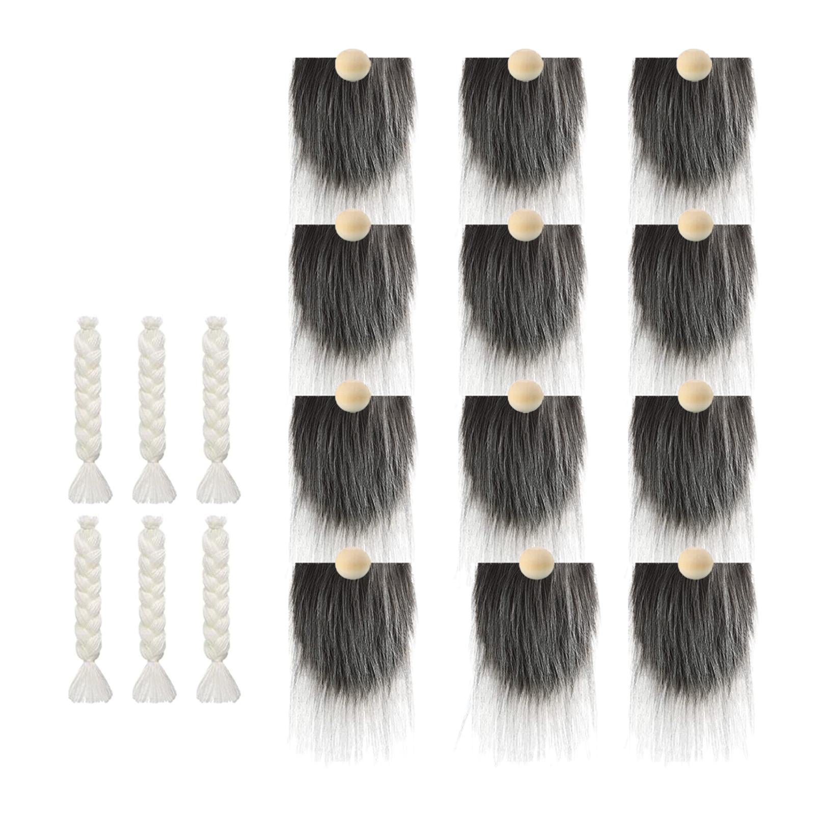 12x Pre-Cut Faux Fur Beard with Small Unfinished Wooden Balls for DIY Gnome Dark Gray