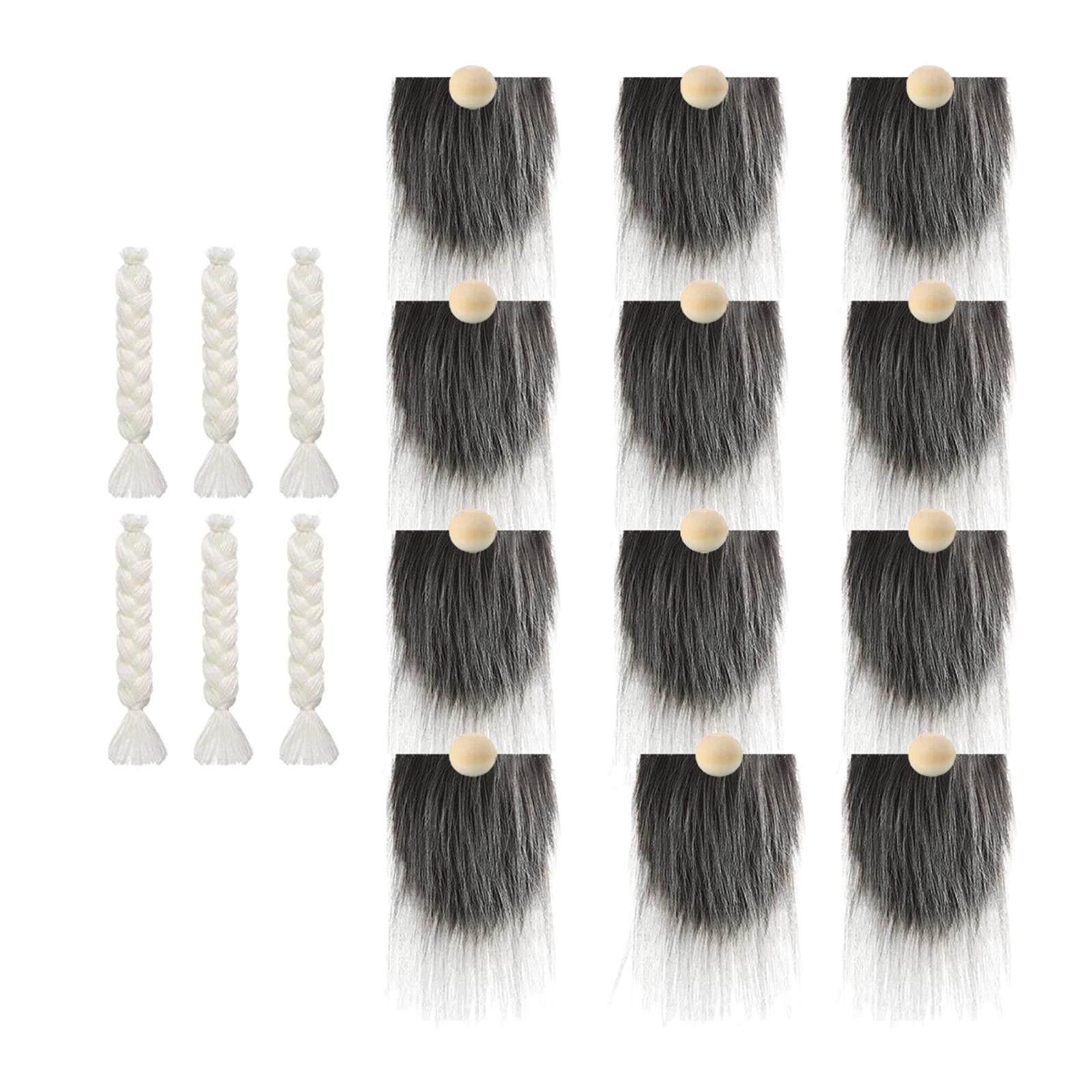 12x Pre-Cut Faux Fur Beard with Small Unfinished Wooden Balls for DIY Gnome Dark Gray