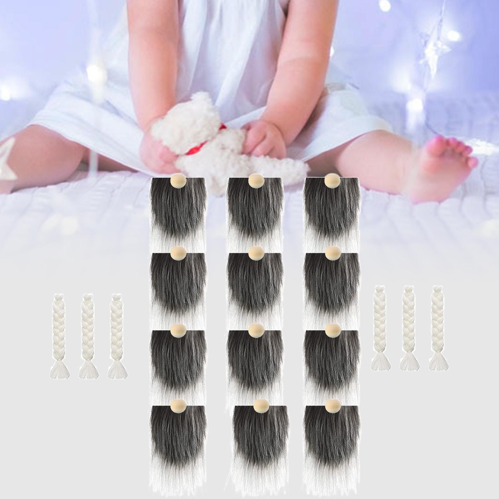 12x Pre-Cut Faux Fur Beard with Small Unfinished Wooden Balls for DIY Gnome Dark Gray