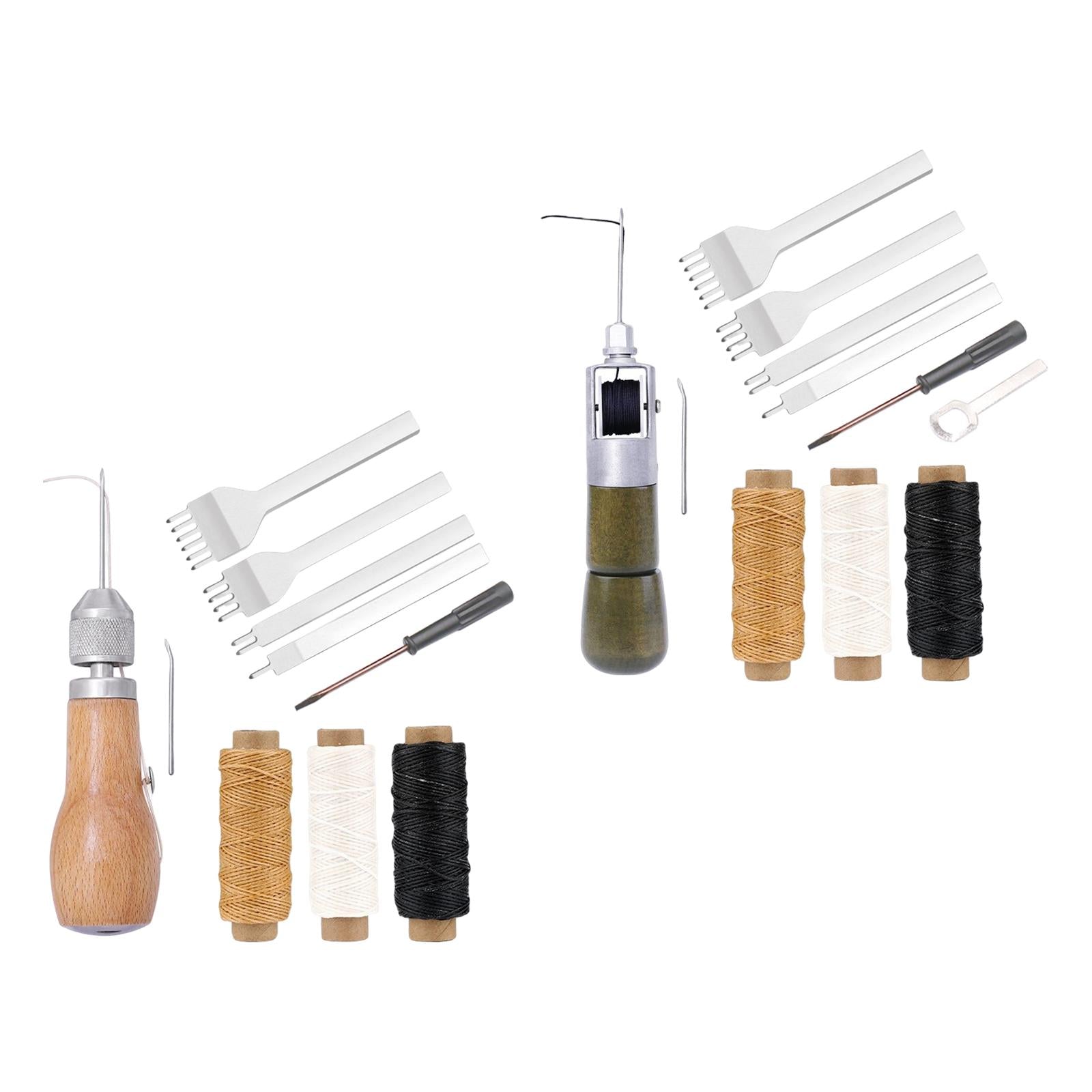 Sewing Awl Repair Tools Kit Stitcher DIY Leather Canvas Wood color