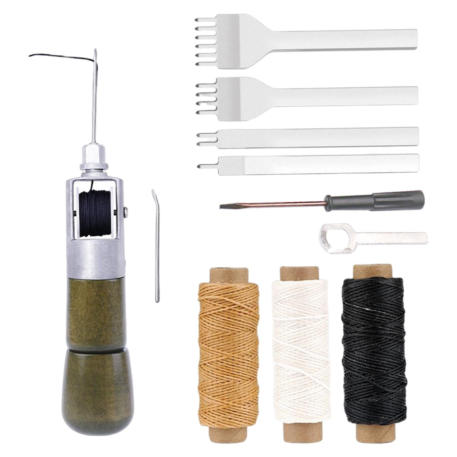 Sewing Awl Repair Tools Kit Stitcher DIY Leather Canvas Antique Wood Grain