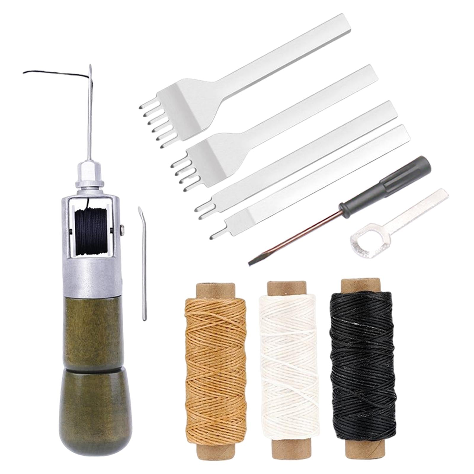 Sewing Awl Repair Tools Kit Stitcher DIY Leather Canvas Antique Wood Grain