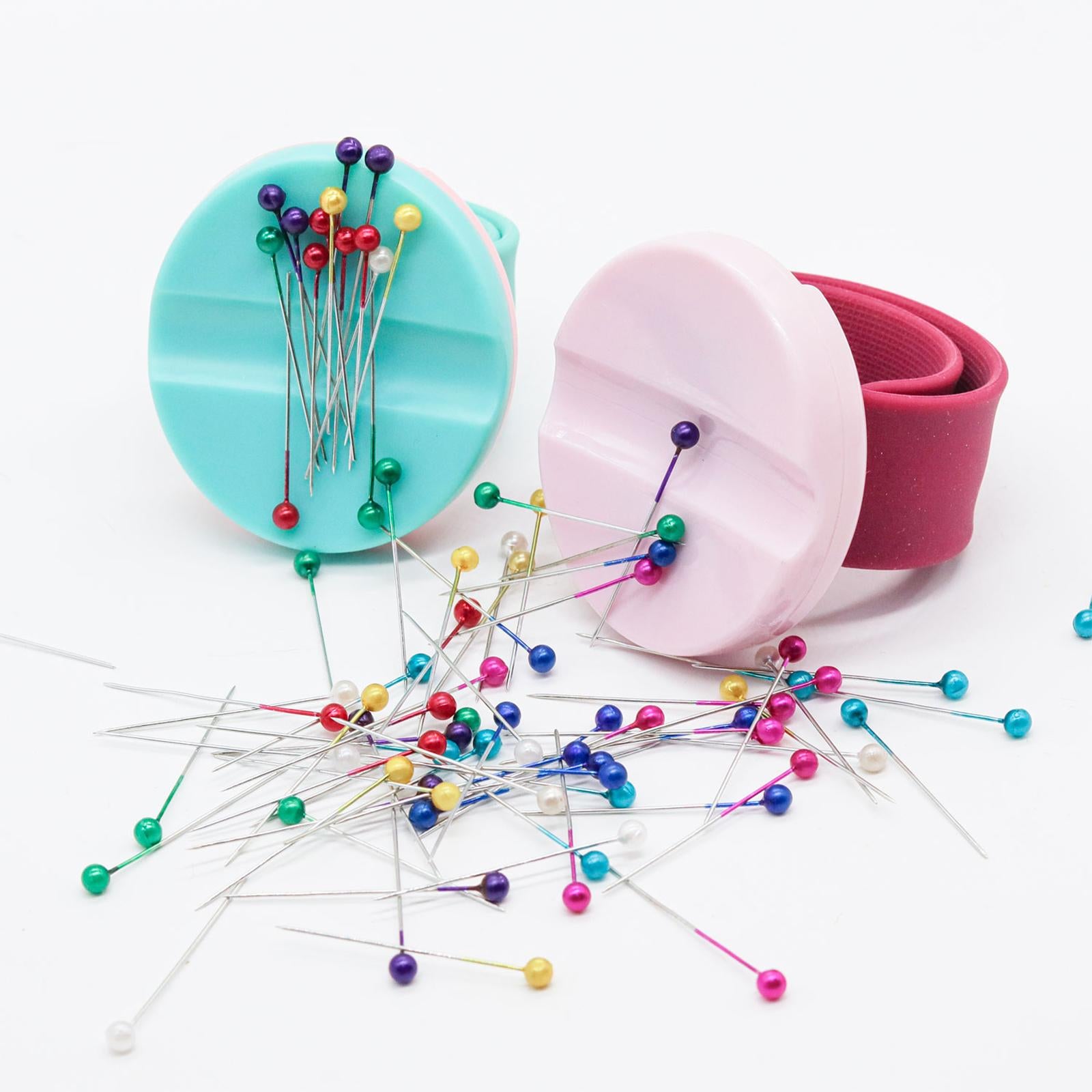 Magnetic Wrist Pin Holder and 40Pcs Sewing Pins Wrist Strap Cushion Green