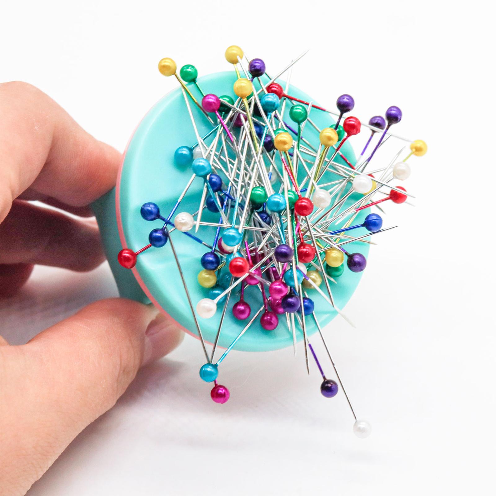 Magnetic Wrist Pin Holder and 40Pcs Sewing Pins Wrist Strap Cushion Green