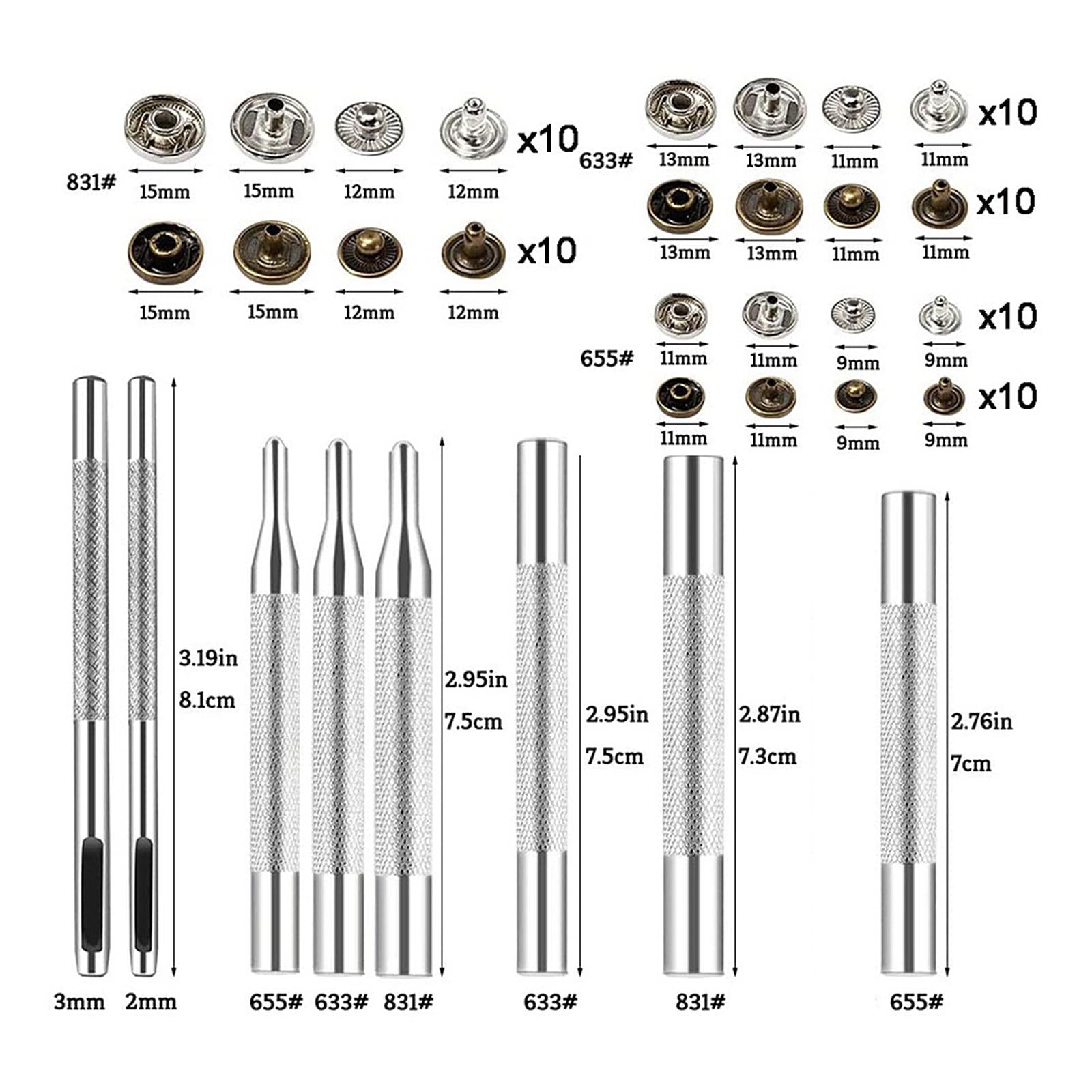 Leather Snap Fasteners Kit Press Studs Snaps Buttons for Bag Crafting copper