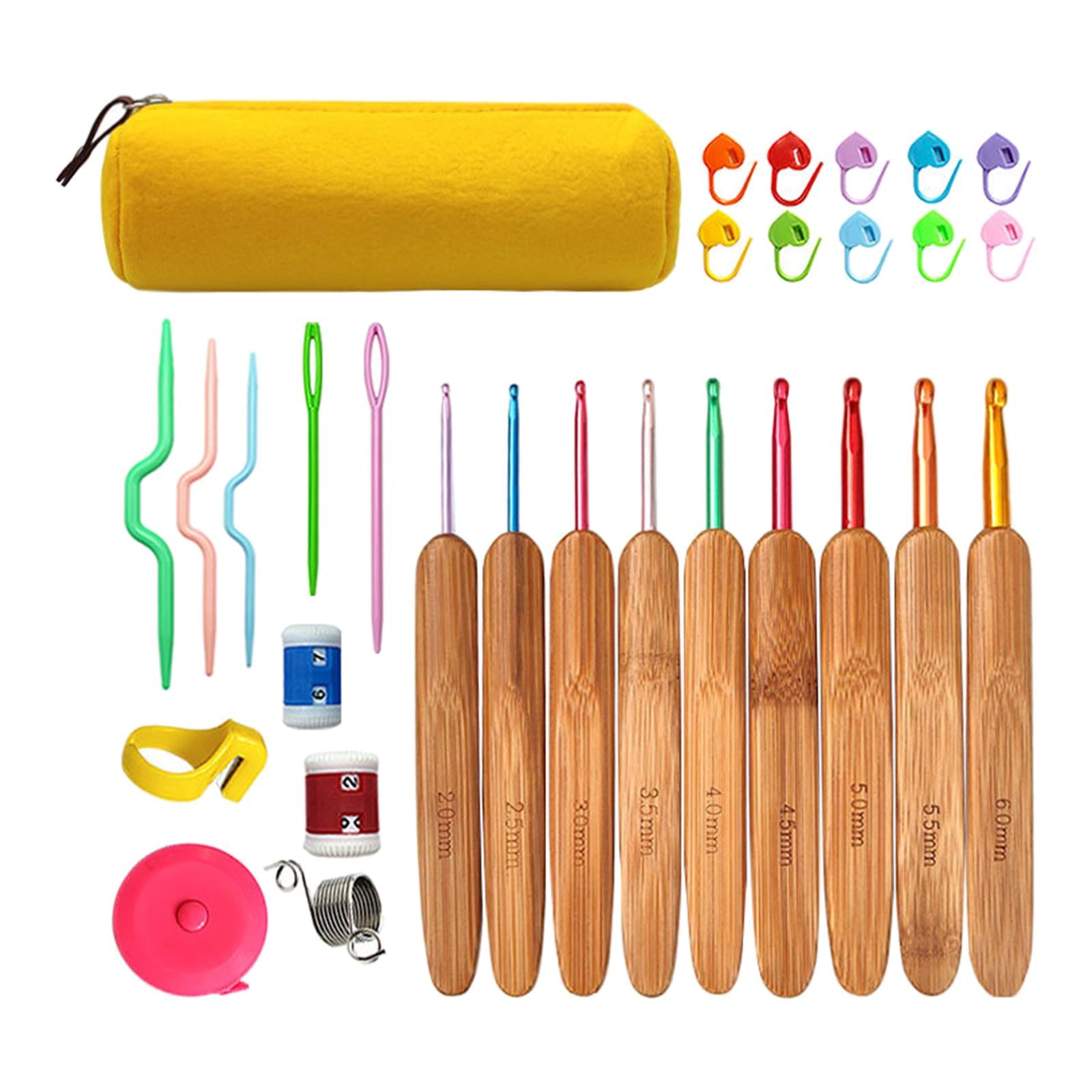 Bamboo Crochet Hooks Set Yarn Knitting Needles Tool Beginners Adults