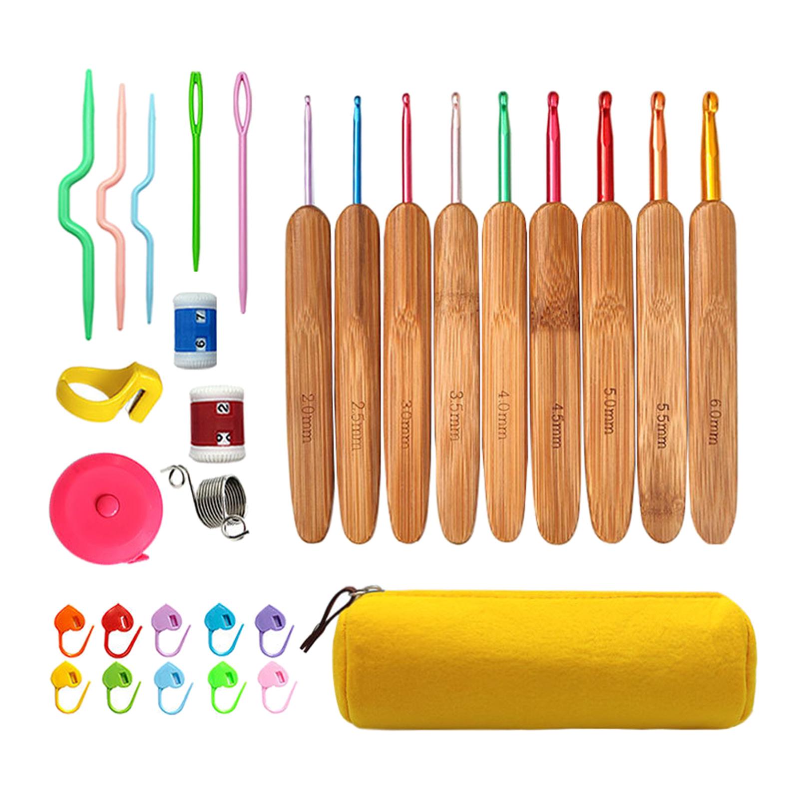 Bamboo Crochet Hooks Set Yarn Knitting Needles Tool Beginners Adults
