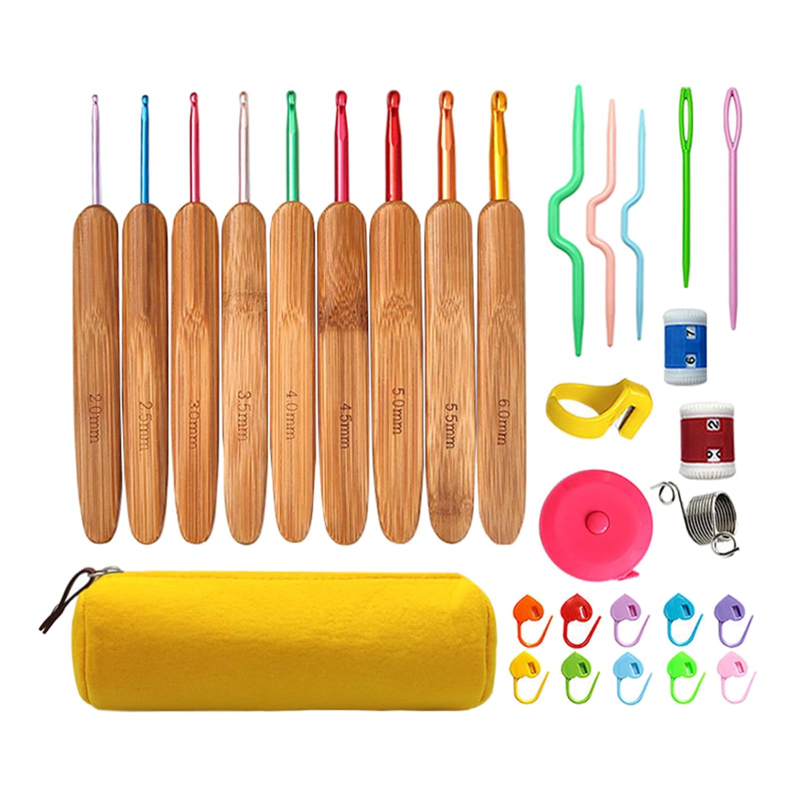Bamboo Crochet Hooks Set Yarn Knitting Needles Tool Beginners Adults