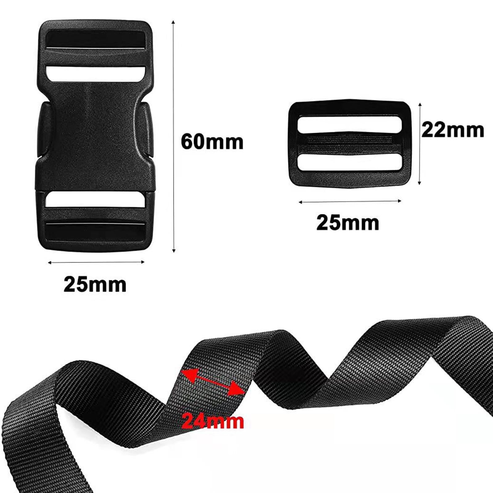 61Pcs Set Black Webbing Straps with Plastic Buckle for Outdoor Hiking Travel