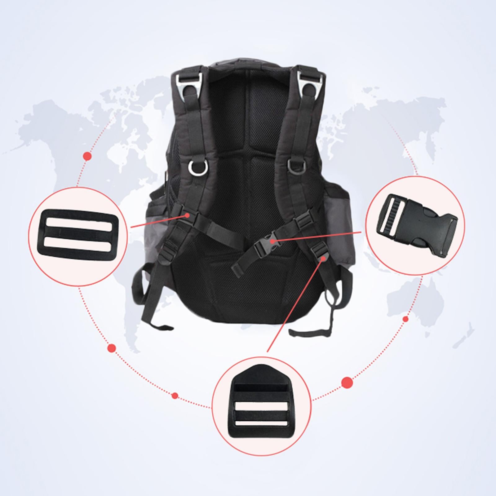 61Pcs Set Black Webbing Straps with Plastic Buckle for Outdoor Hiking Travel