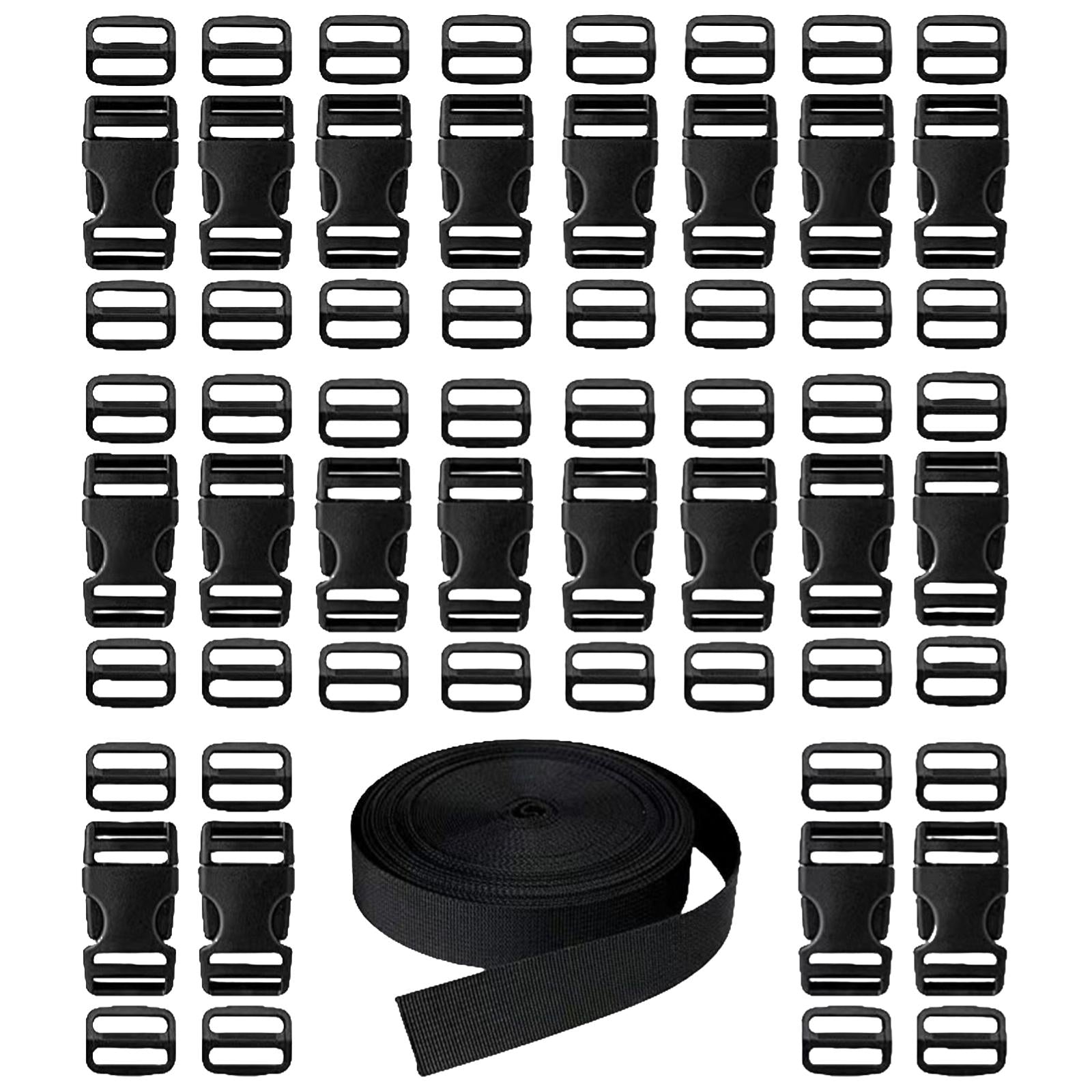61Pcs Set Black Webbing Straps with Plastic Buckle for Outdoor Hiking Travel