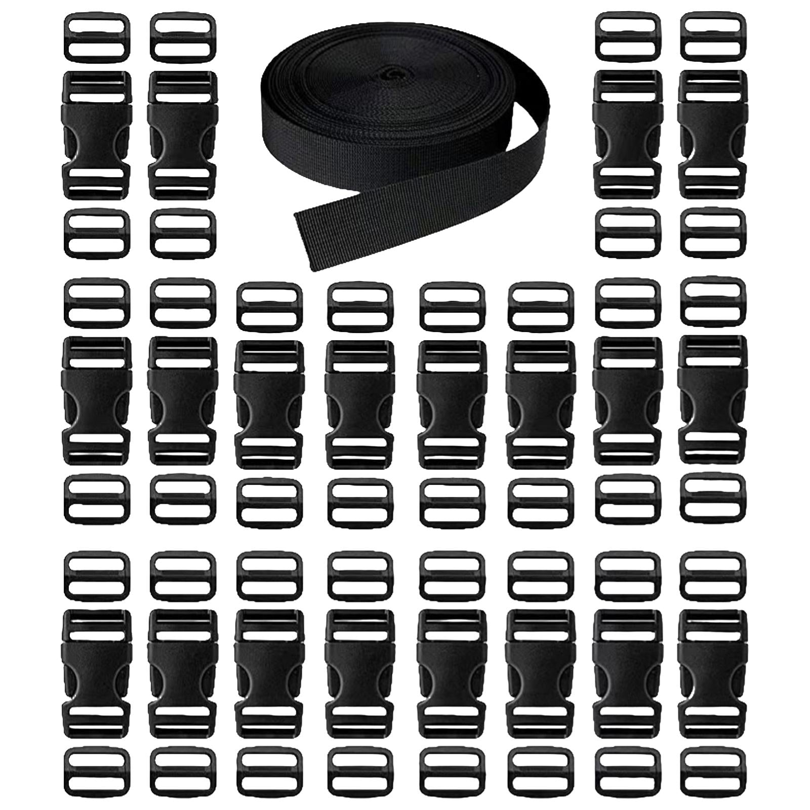 61Pcs Set Black Webbing Straps with Plastic Buckle for Outdoor Hiking Travel