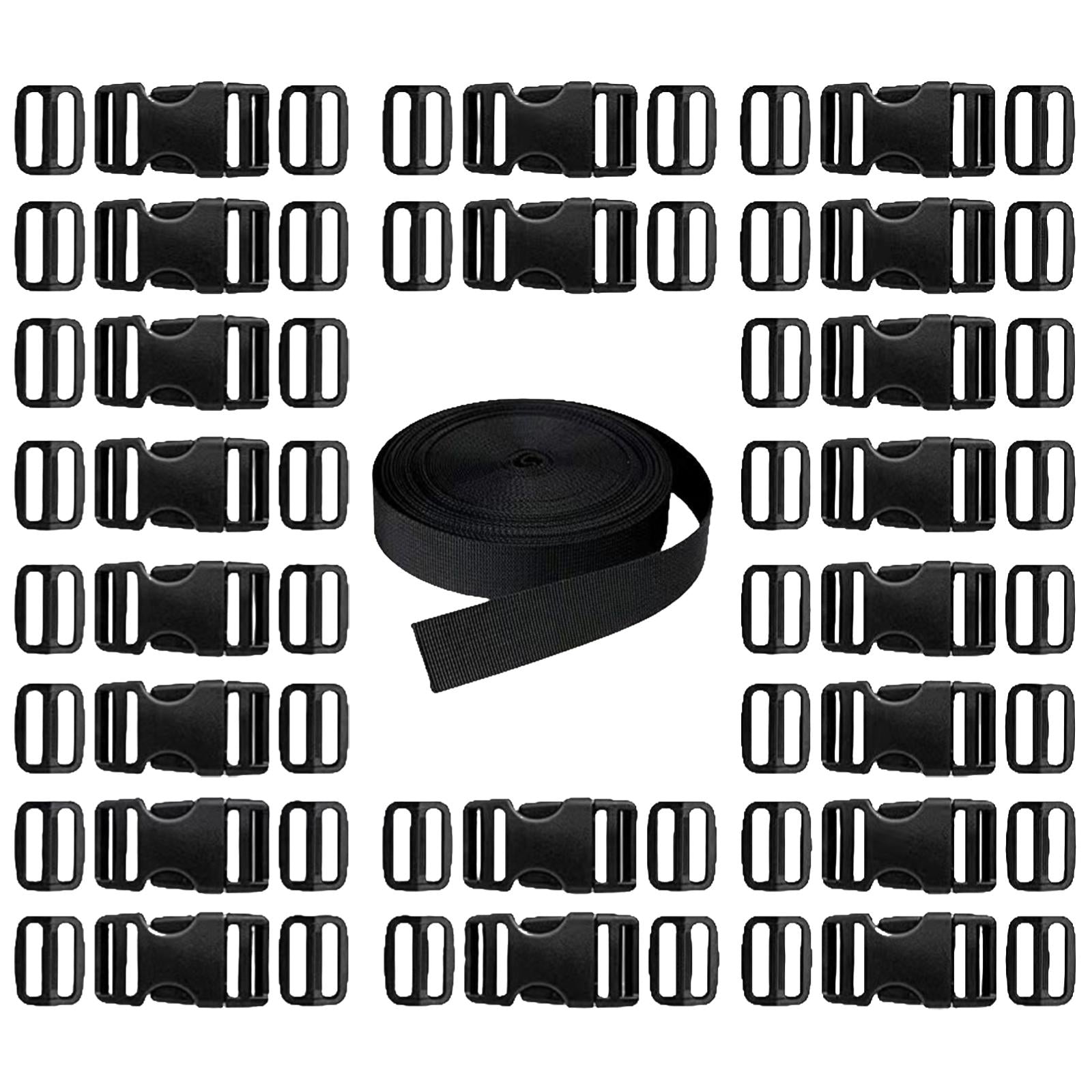 61Pcs Set Black Webbing Straps with Plastic Buckle for Outdoor Hiking Travel