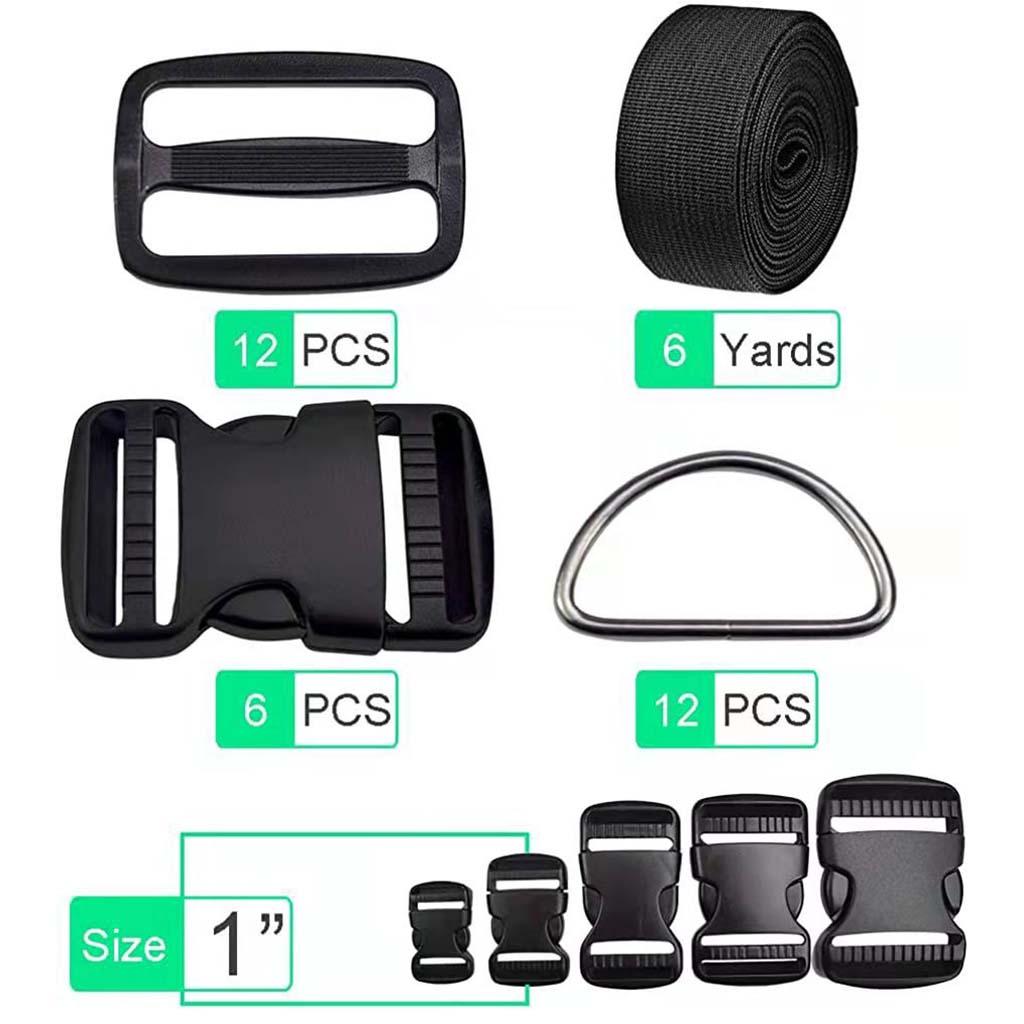 Webbing Strap Sewing Tri-Glide Slides Curved Side Release Buckle D Rings