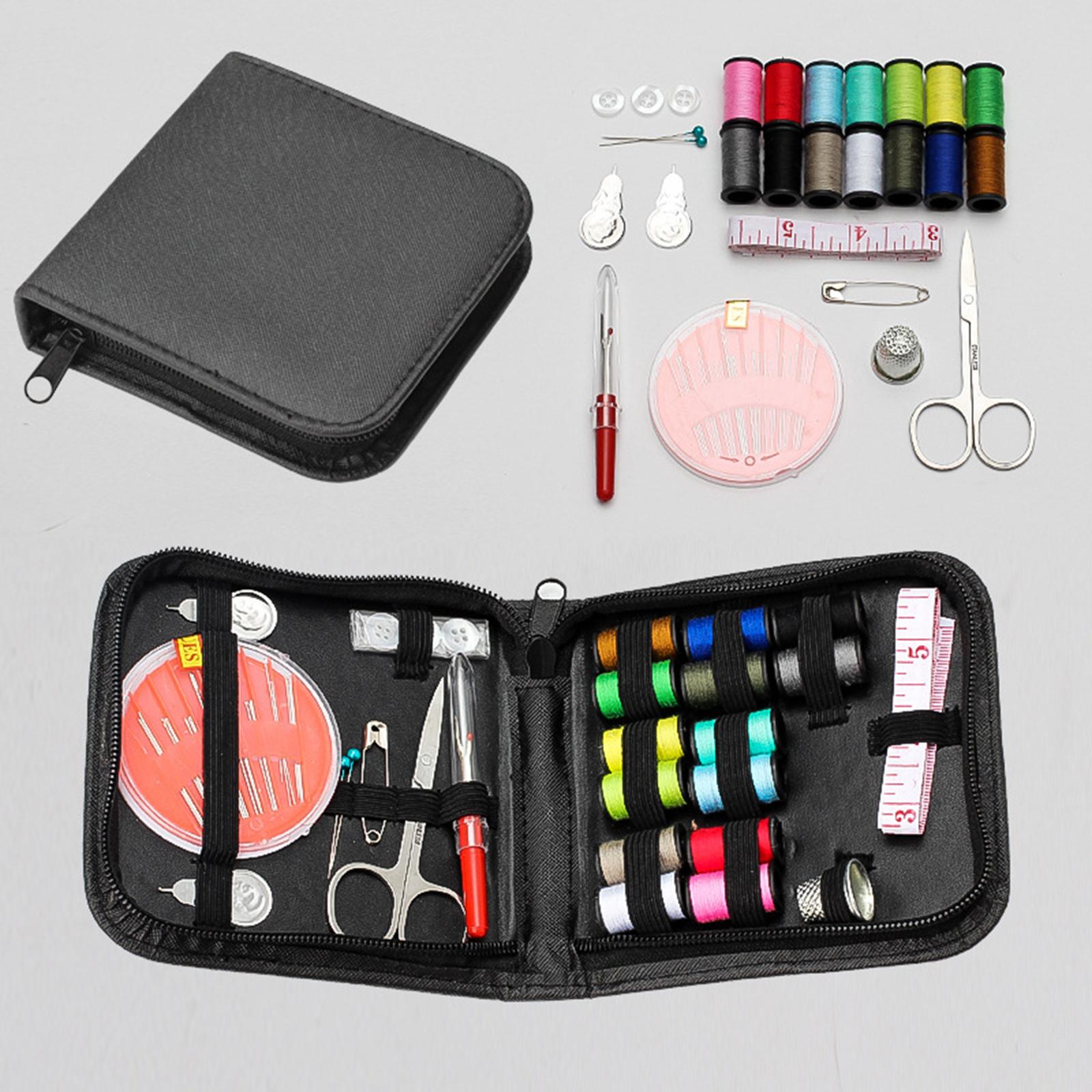 Portable Sewing Kit Bag Thread Sew Tools w/ Letter Patches for Denim Fabric