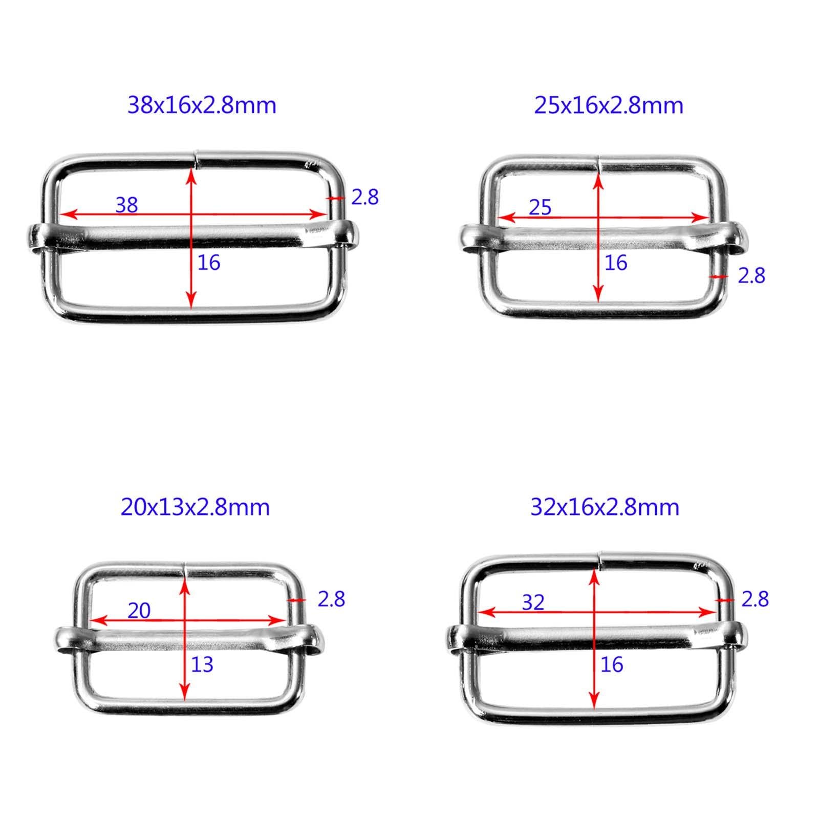 20Pcs Slide Buckle Silver Webbing Slider Adjuster for Fasteners Backpack