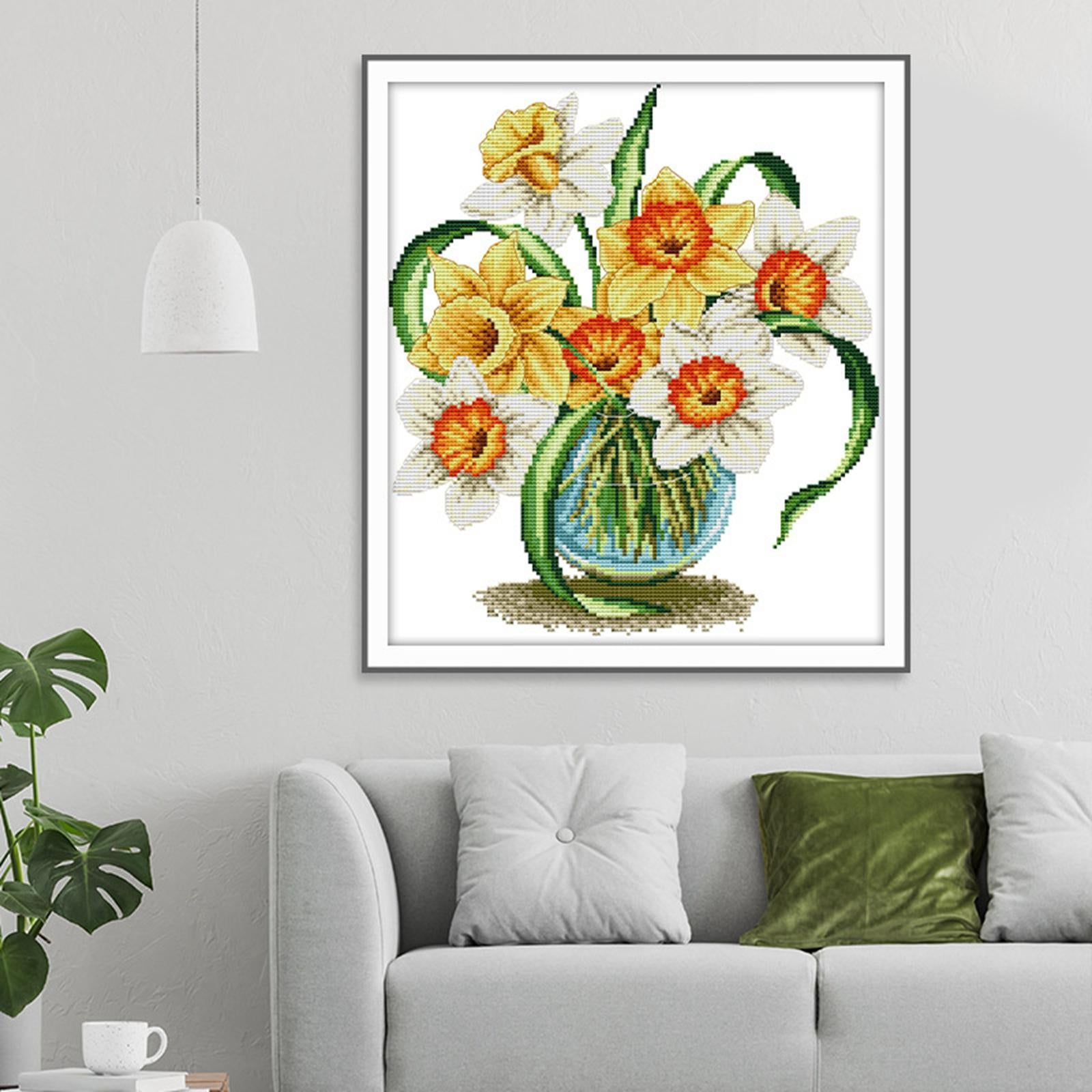 Flower Cross Stitch Stamped Kit DIY Arts Crafts Needlepoint Home Wall Decor