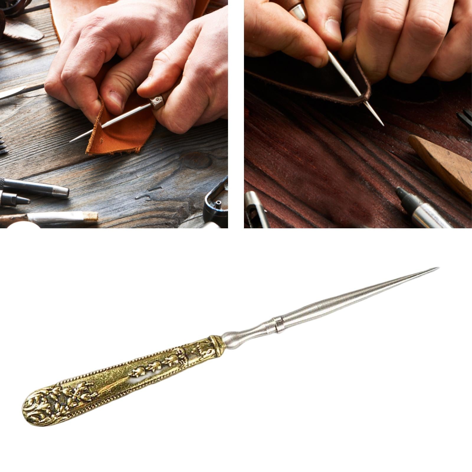 Leather Punch Hole Awl Leathercraft Repair Tailors DIY Sewing Supplies Golden