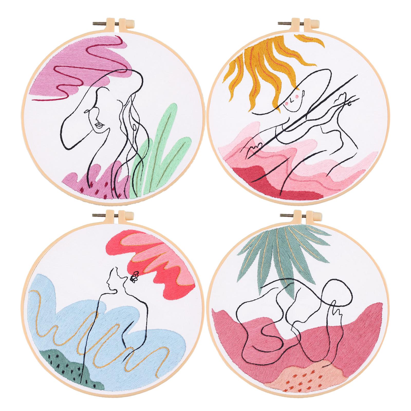 Embroidery Starter Kit Cross Stitch Needlework for Figure Art Wall Decor Pink Green