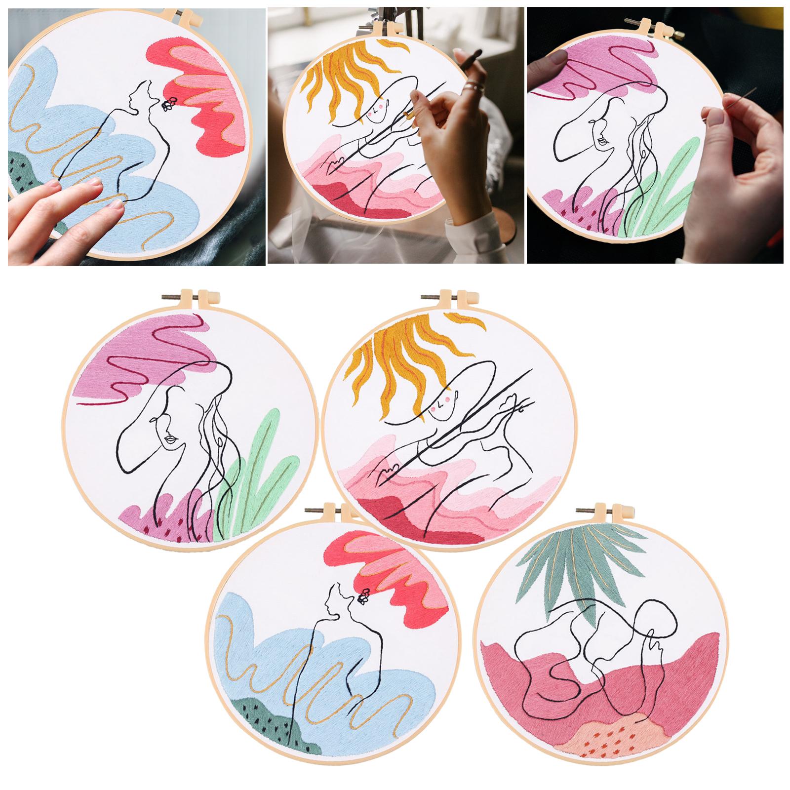 Embroidery Starter Kit Cross Stitch Needlework for Figure Art Wall Decor Pink Green
