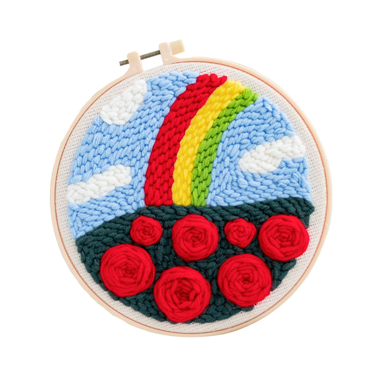 Punch Needle Embroidery Starter Kits DIY Yarn for Adults Beginner Beginner Rainbow