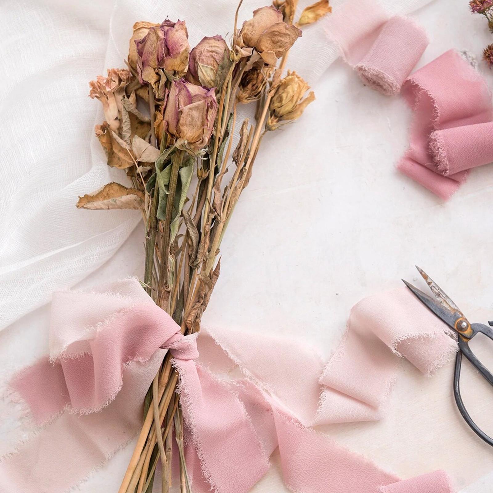 3 Rolls Fringe Chiffon Silk Ribbon 2 x 5 Yards Gifts Wrapping Pink Series"