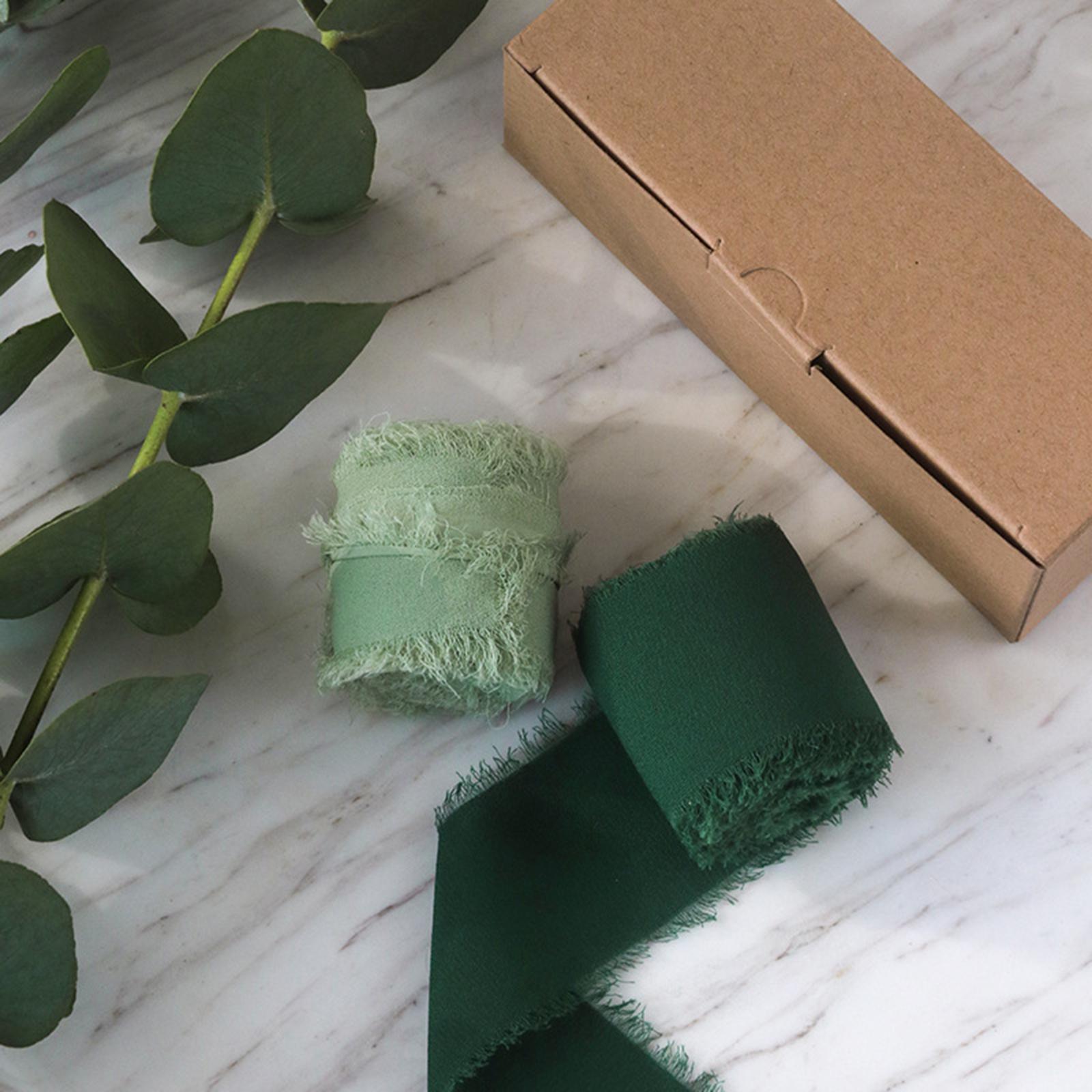 3 Rolls Fringe Chiffon Silk Ribbon 2 x 5 Yards Gifts Wrapping Green Series"