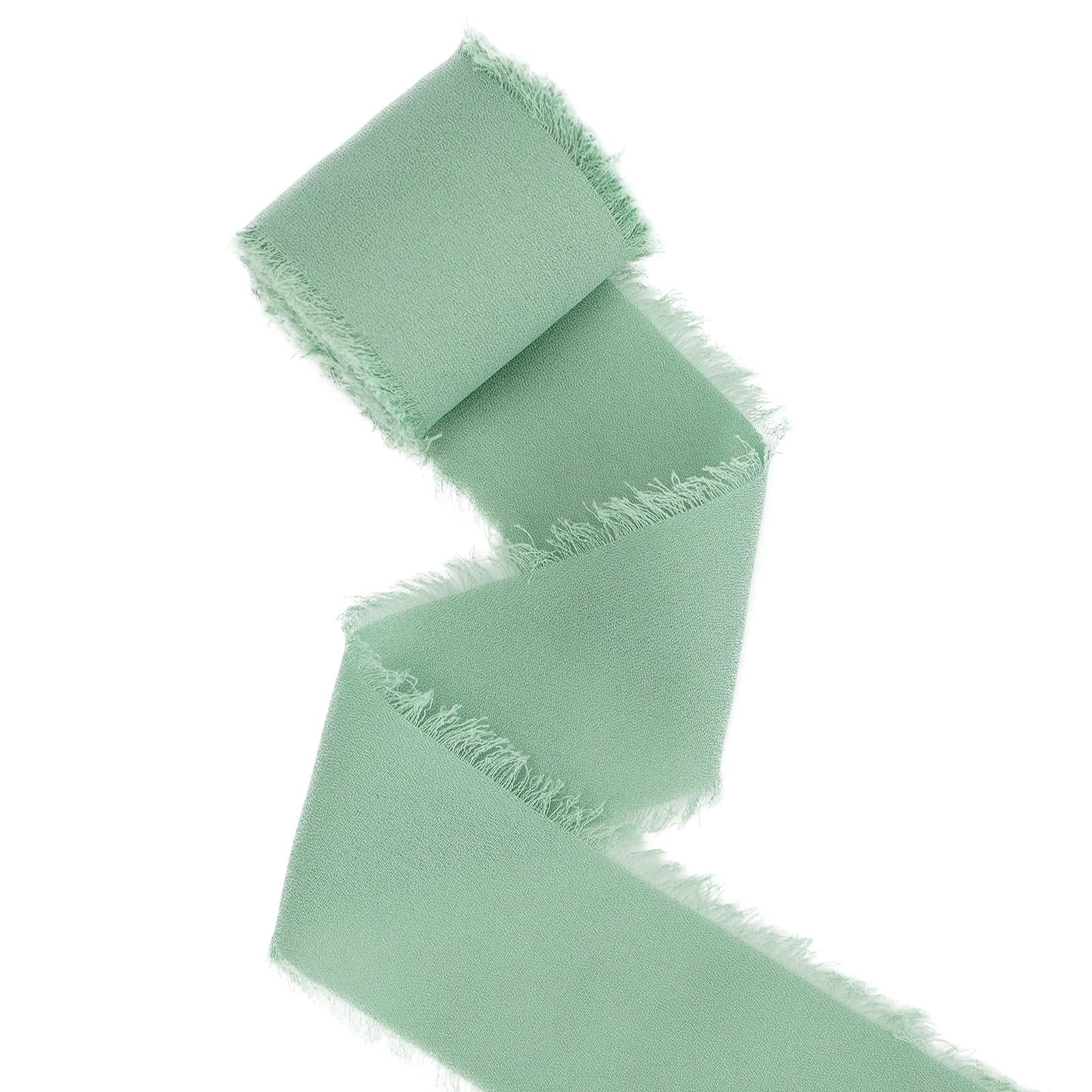 3 Rolls Fringe Chiffon Silk Ribbon 2 x 5 Yards Gifts Wrapping Green Series"