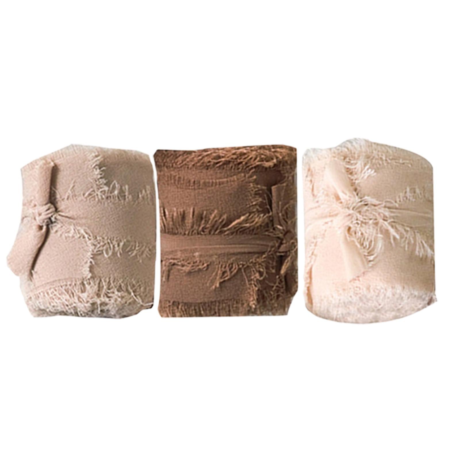 3 Rolls Fringe Chiffon Silk Ribbon 2 x 5 Yards Gifts Wrapping Coffee Series"