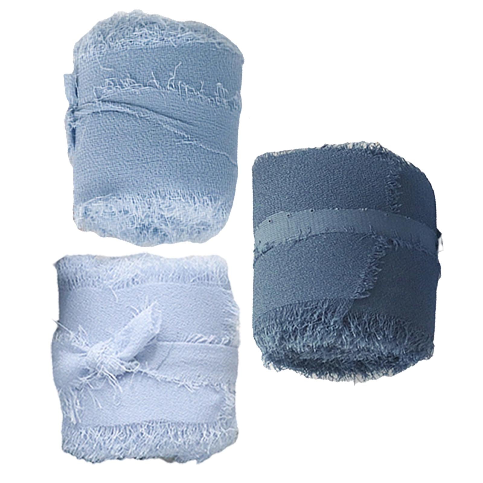 3 Rolls Fringe Chiffon Silk Ribbon 2 x 5 Yards Gifts Wrapping Blue Series"