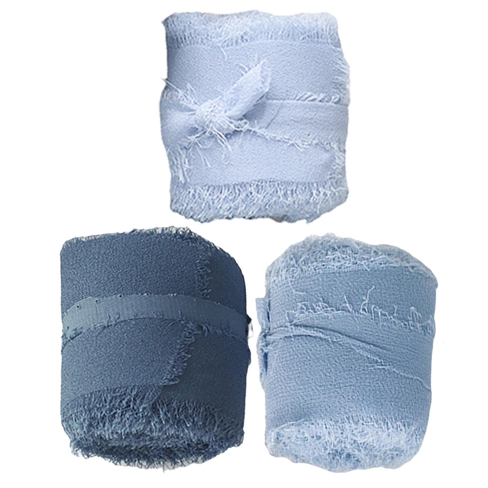 3 Rolls Fringe Chiffon Silk Ribbon 2 x 5 Yards Gifts Wrapping Blue Series"