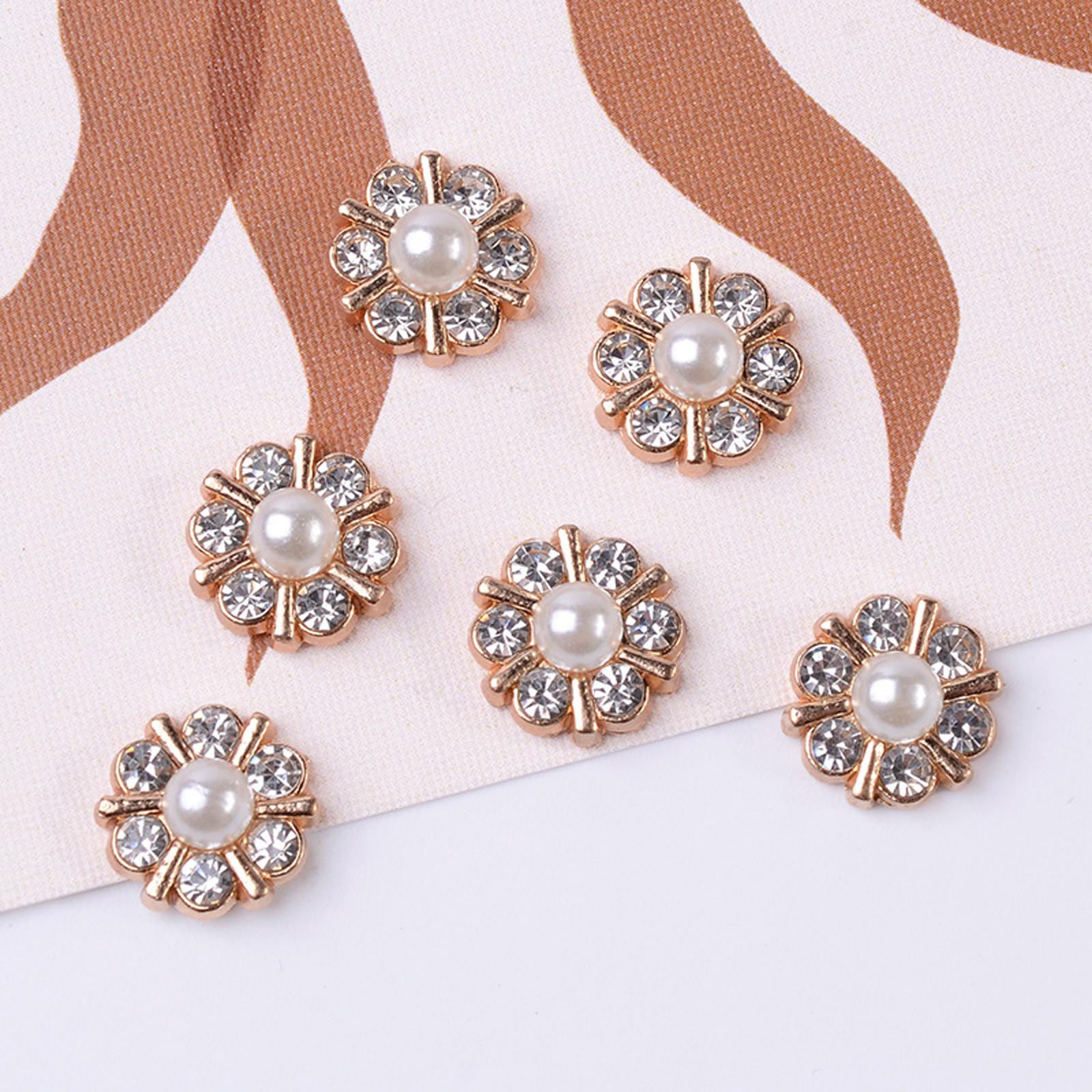 10 Pieces Small Rhinestone Pearl Buttons Round Alloy Flatback Buttons Gold