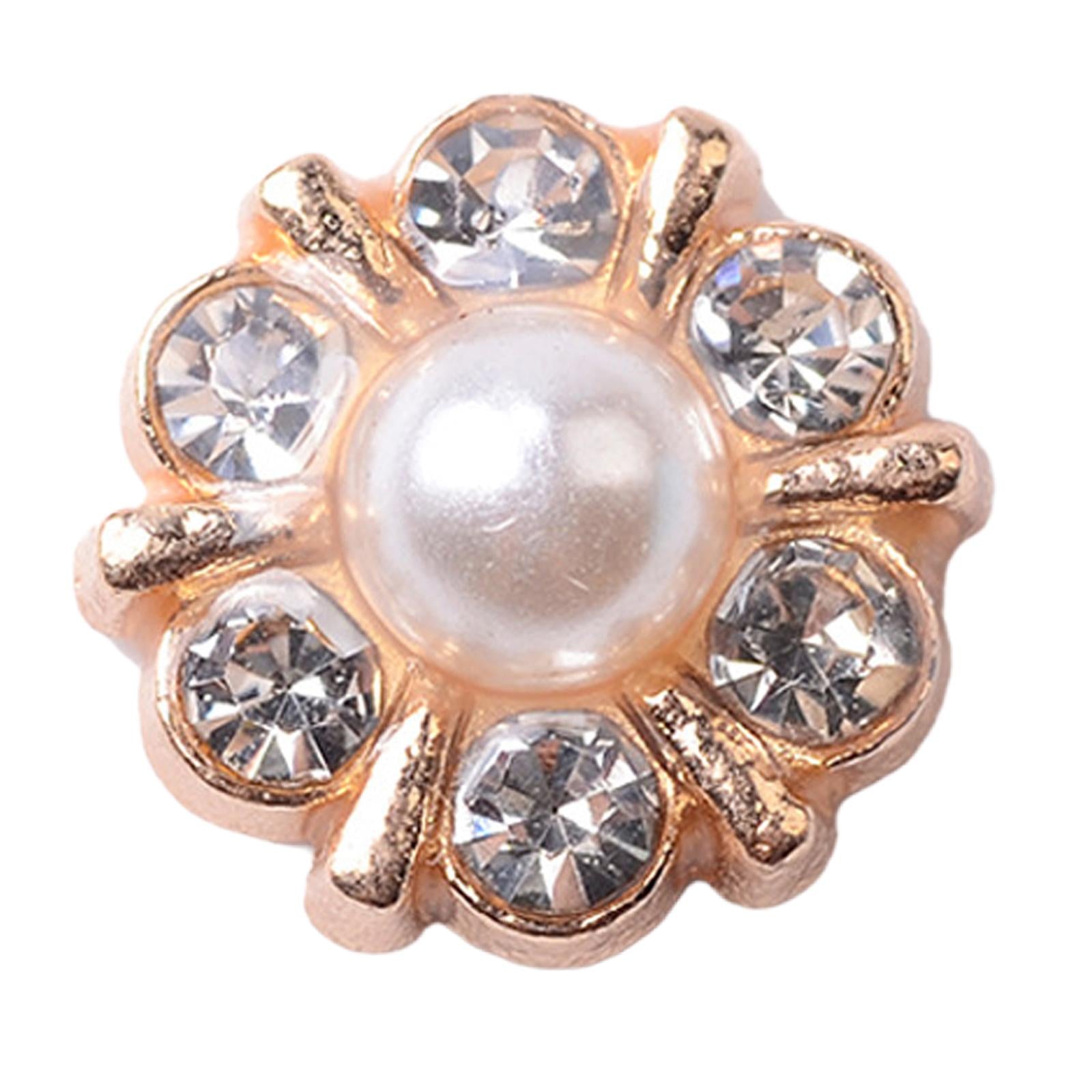 10 Pieces Small Rhinestone Pearl Buttons Round Alloy Flatback Buttons Gold