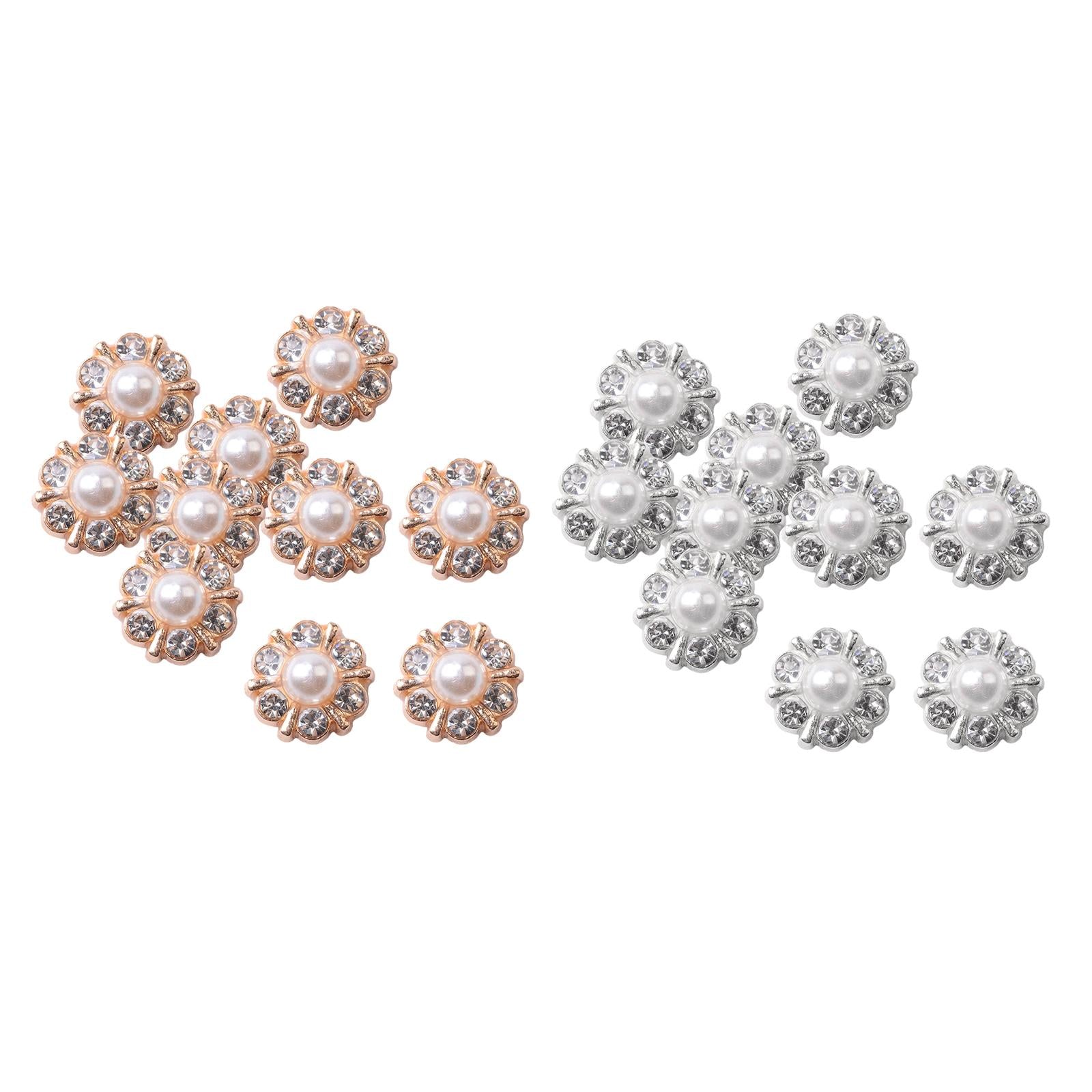 10 Pieces Small Rhinestone Pearl Buttons Round Alloy Flatback Buttons Gold