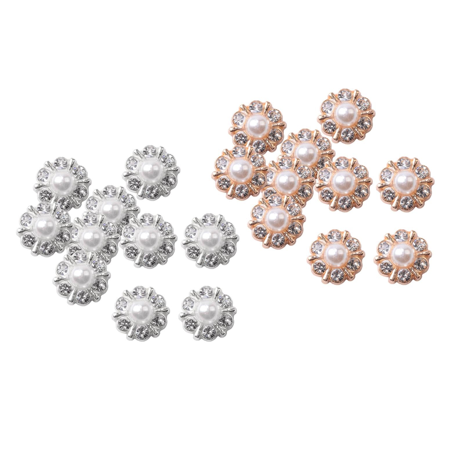 10 Pieces Small Rhinestone Pearl Buttons Round Alloy Flatback Buttons Gold