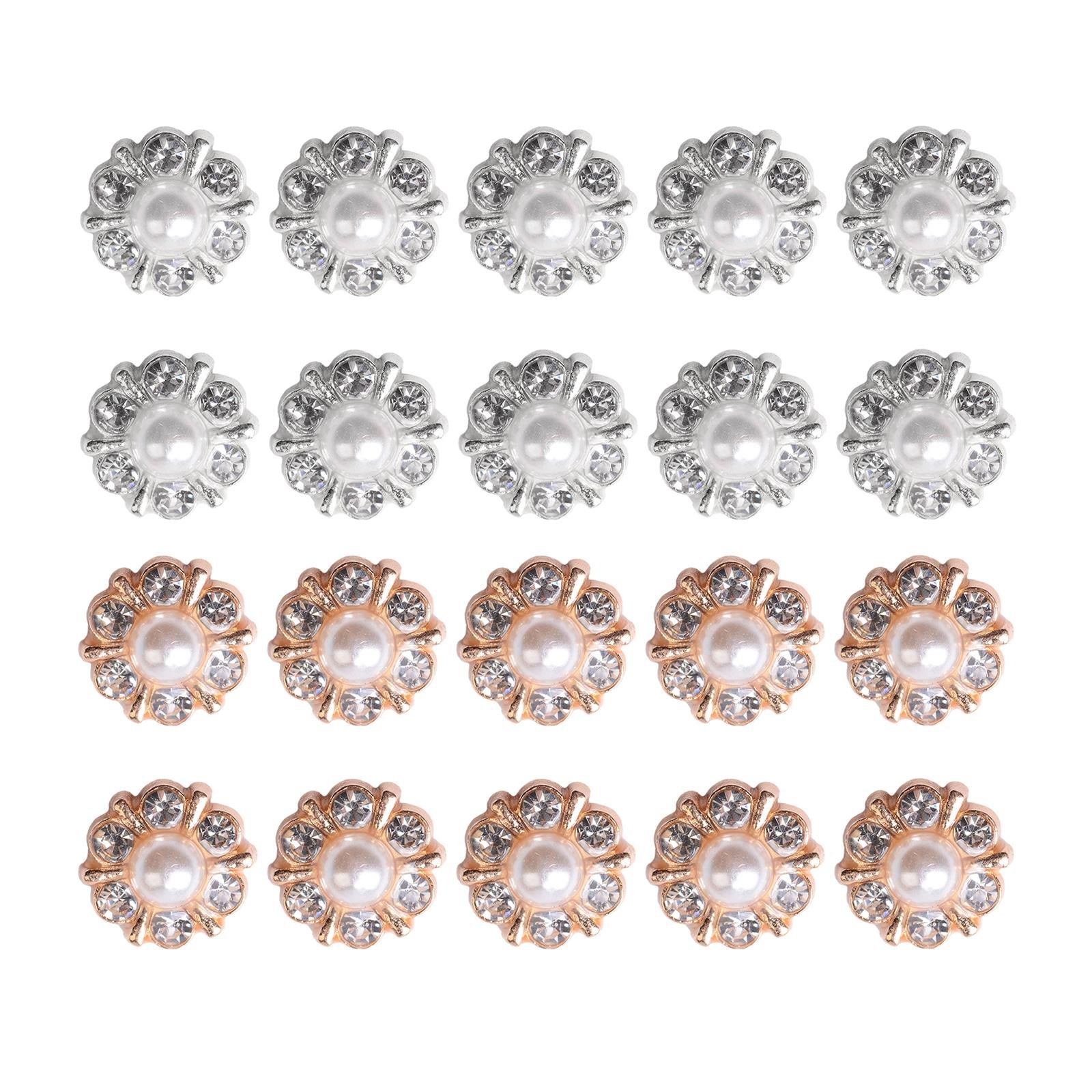 10 Pieces Small Rhinestone Pearl Buttons Round Alloy Flatback Buttons Gold