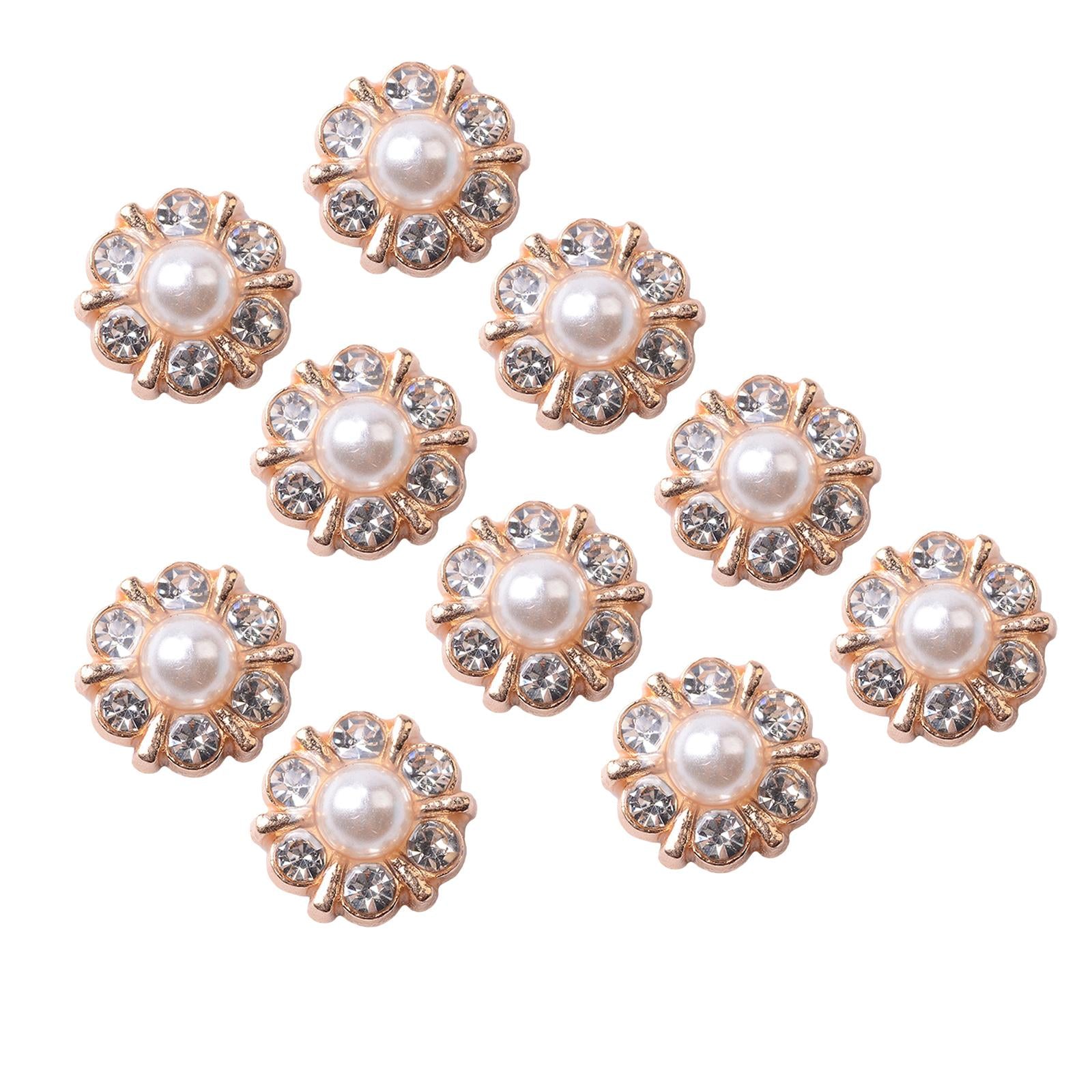 10 Pieces Small Rhinestone Pearl Buttons Round Alloy Flatback Buttons Gold