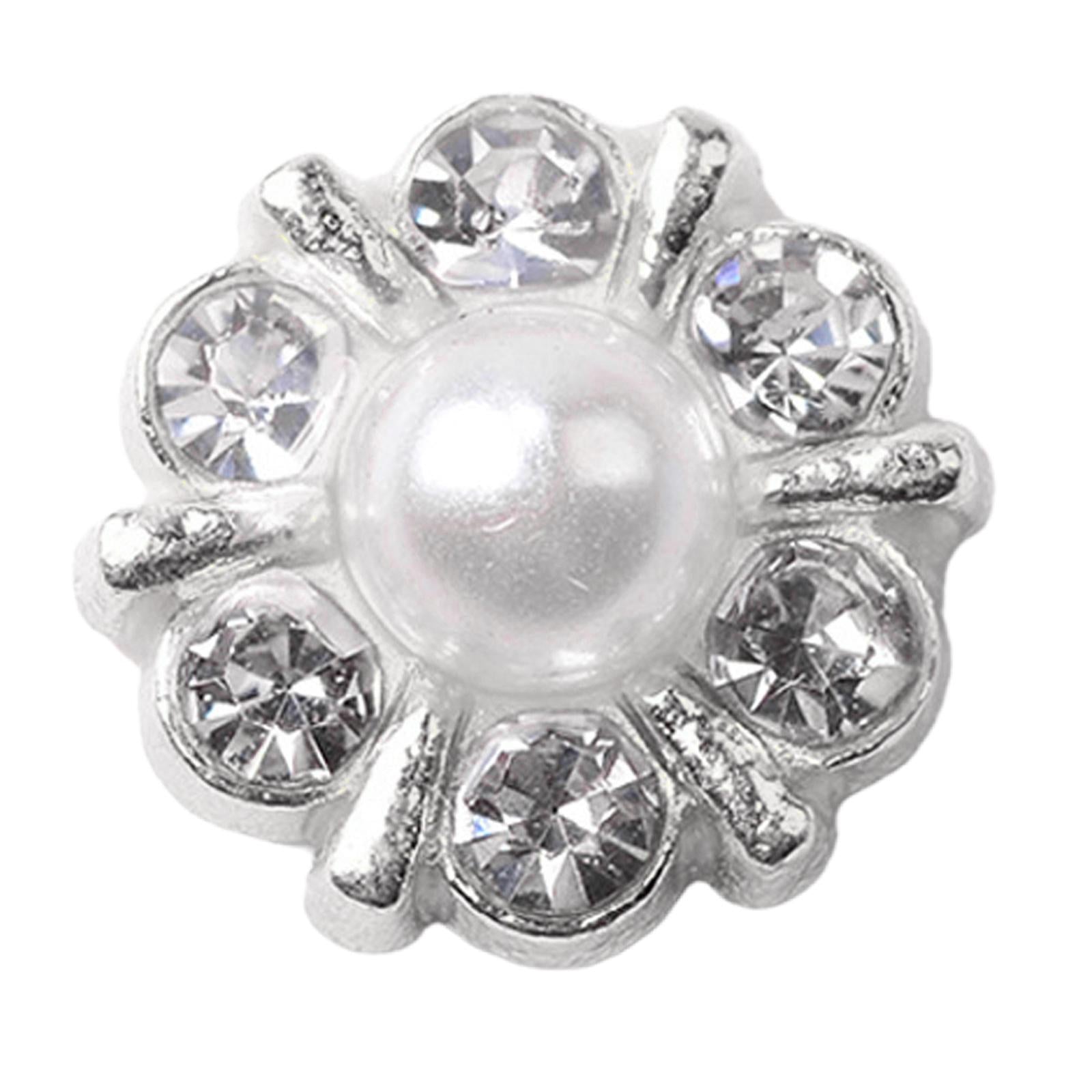 10 Pieces Small Rhinestone Pearl Buttons Round Alloy Flatback Buttons Silver