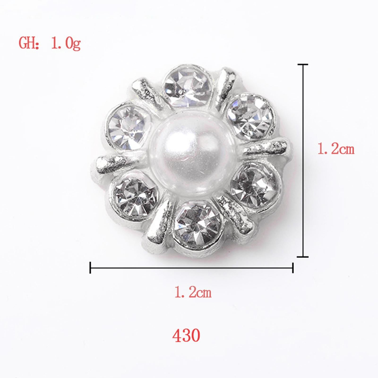 10 Pieces Small Rhinestone Pearl Buttons Round Alloy Flatback Buttons Silver