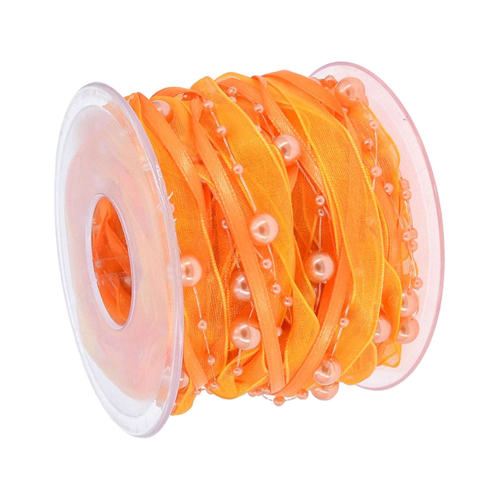 Bead Ribbon Chiffon Wrap Roll Applique Beaded for Clothing Sewing Party orange