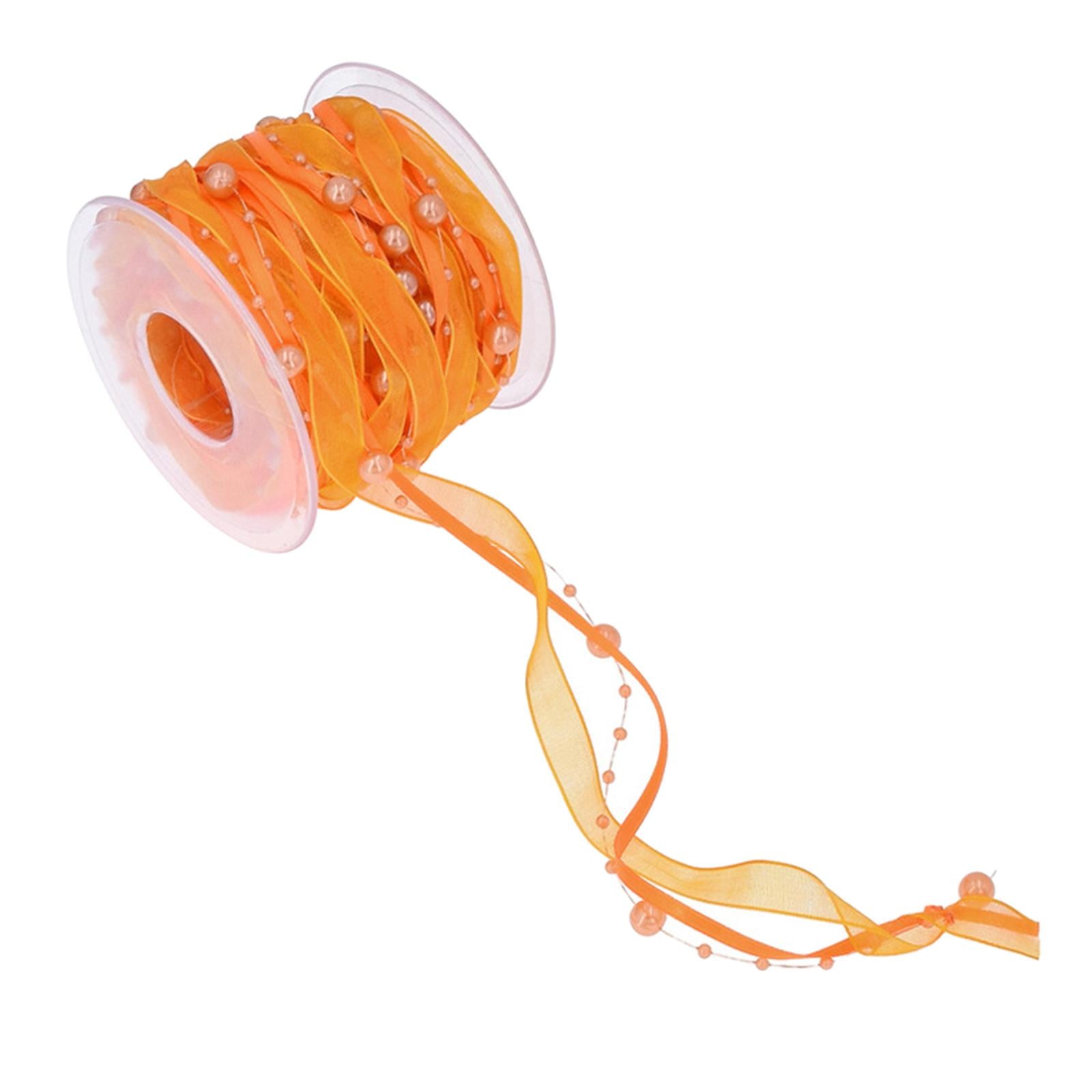 Bead Ribbon Chiffon Wrap Roll Applique Beaded for Clothing Sewing Party orange