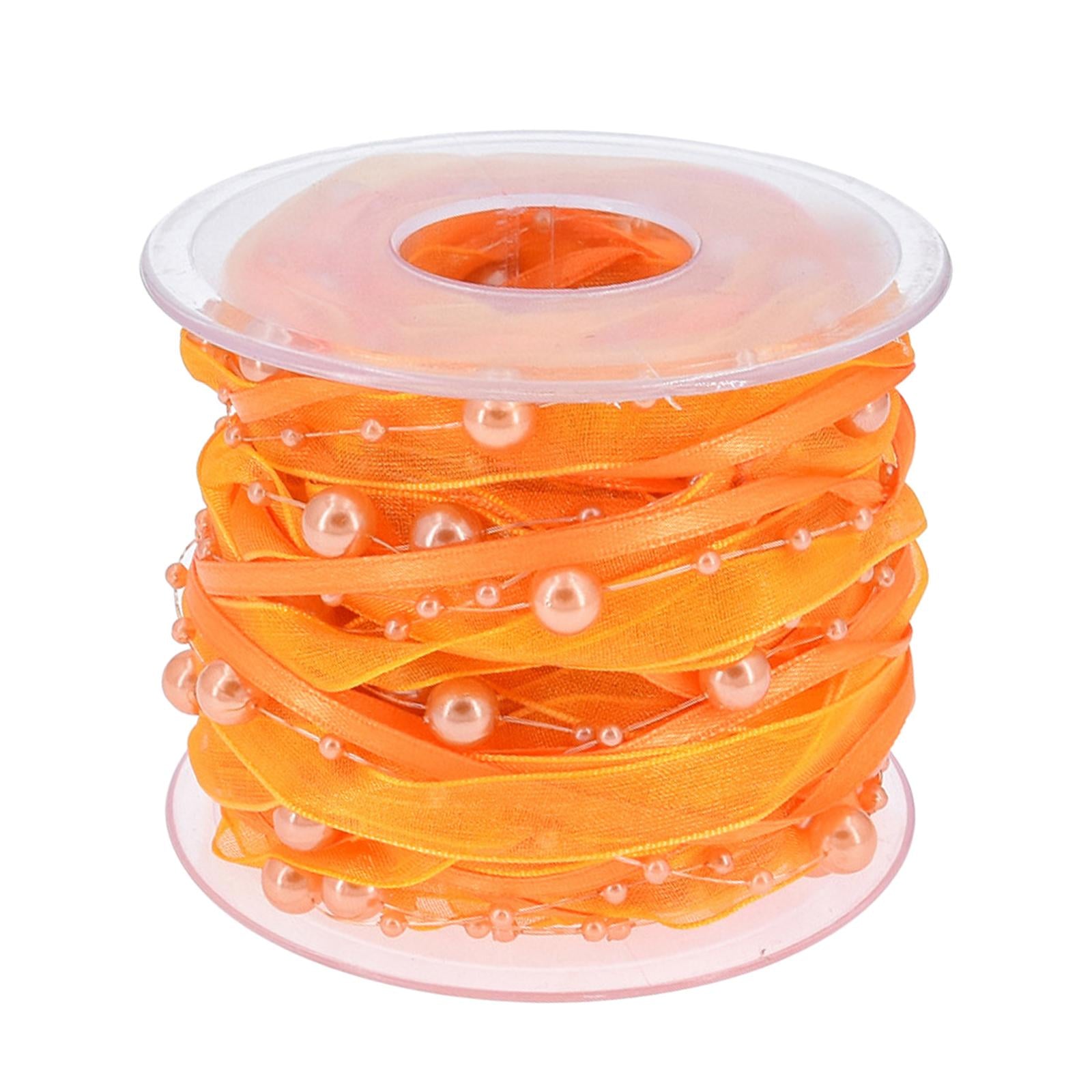 Bead Ribbon Chiffon Wrap Roll Applique Beaded for Clothing Sewing Party orange