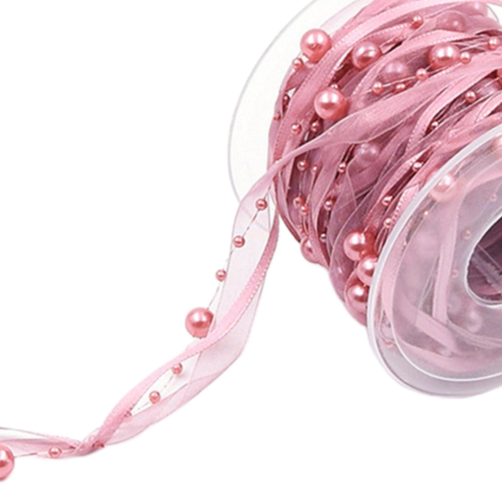 Bead Ribbon Chiffon Wrap Roll Applique Beaded for Clothing Sewing Party rose pink